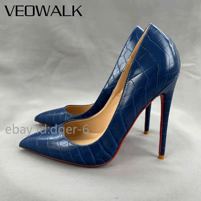 12cm High Heels Crocodile-Embossed Pointed-Toe Pumps Women Pointy Toe Elegant