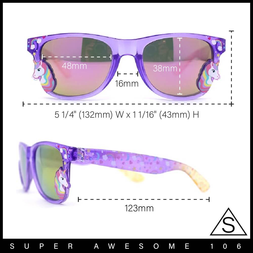 Girls Kid Size Rainbow Unicorn Badge Horn Rim Sunglasses