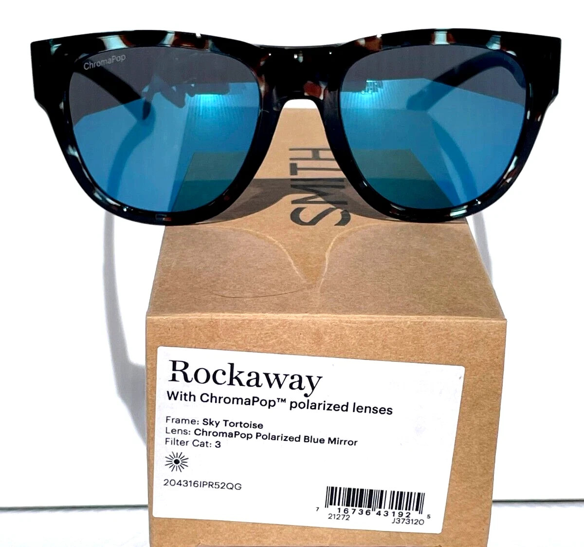 NEW Smith Optics ROCKAWAY Sky Tortoise ChromaPop POLARIZED GLASS Blue Sunglasses
