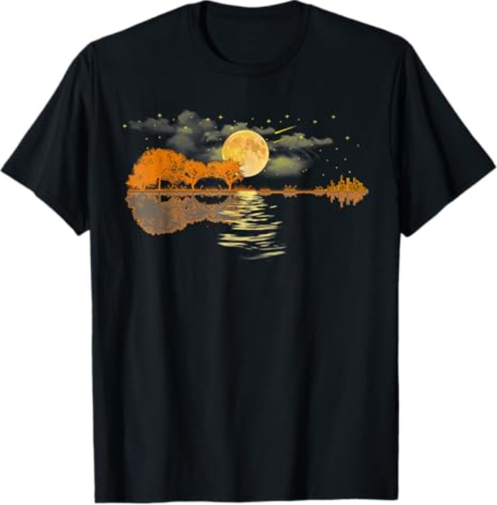 Guitar Lake Reflections Love Musician Acoustic Guitar T-Shirt