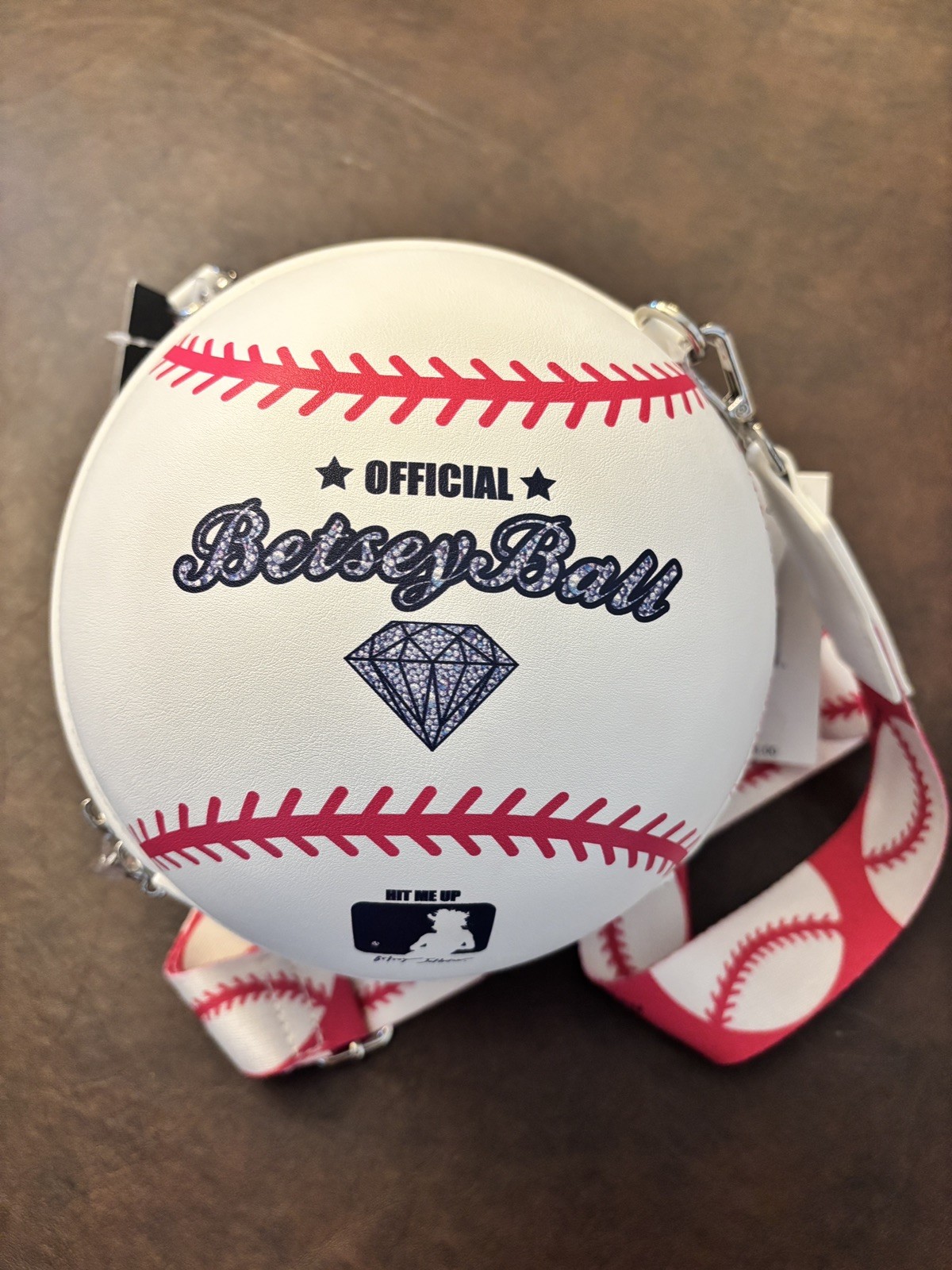 Betsey Johnson Kitsch Hit Me Up White Large Crossbody Bag Baseball NWT