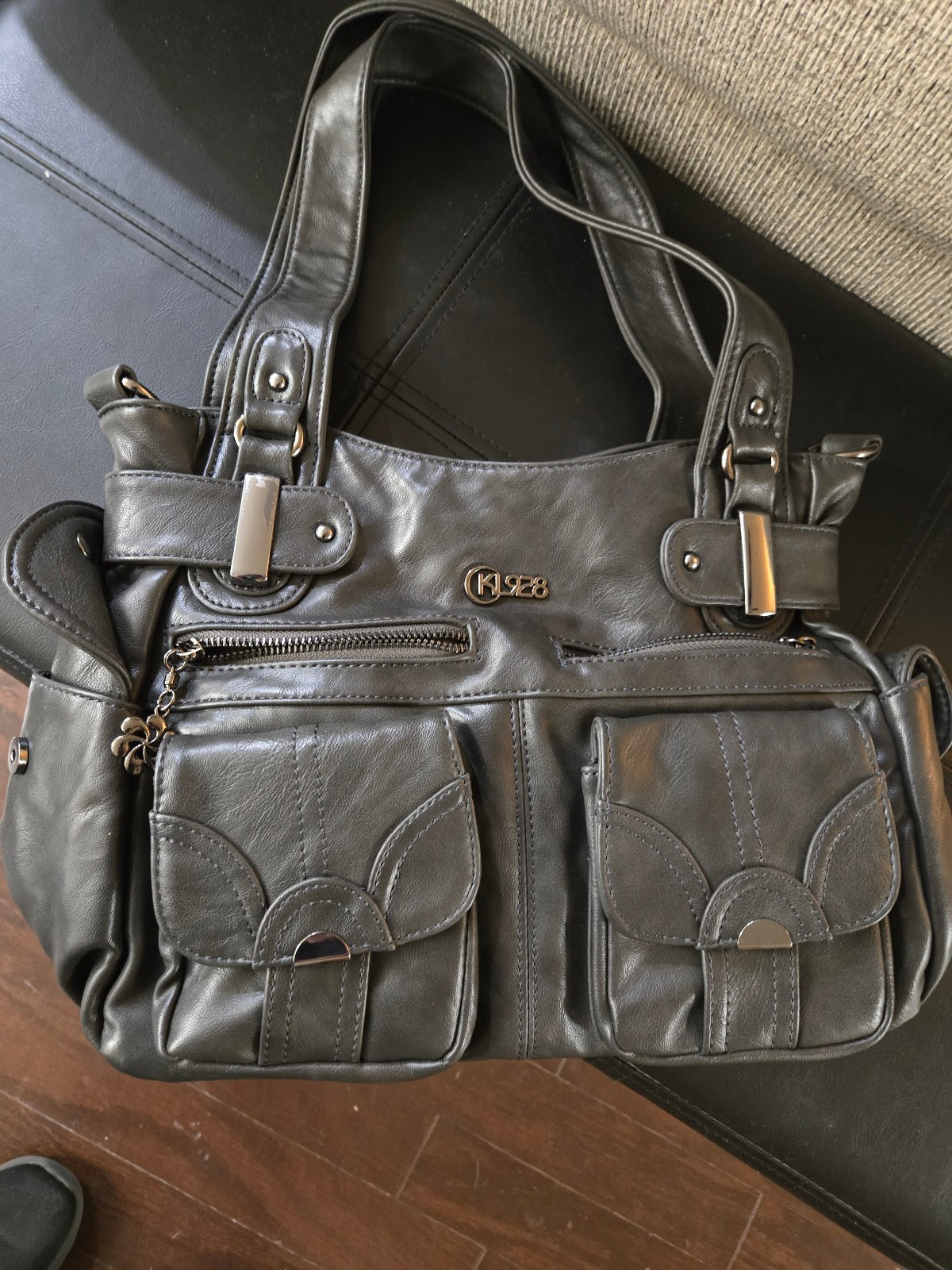 KL928 NWOT Soft Faux (PU) Leather Multi-Pocket Tote Bag