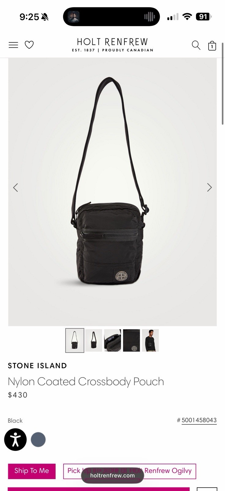Stone Island 9200015 Coated Nylon Metal In Econyl Crossbody Bag Black – 26SS