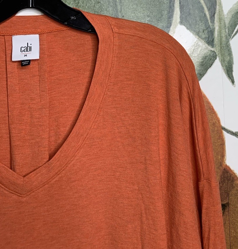 CAbi Medium Hangout Tee Shirt 4190 Orange Striped long Sleeve Blouse
