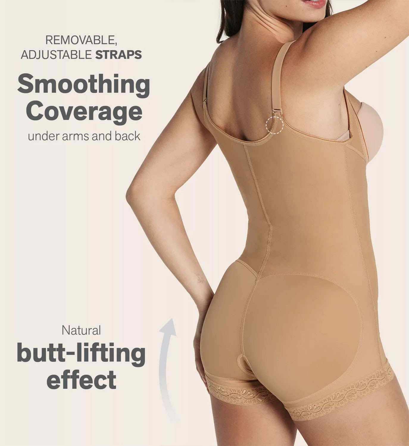 Leonisa Womens Firm Compression Open Bust Body Shaper Boyshorts 3XL Beige