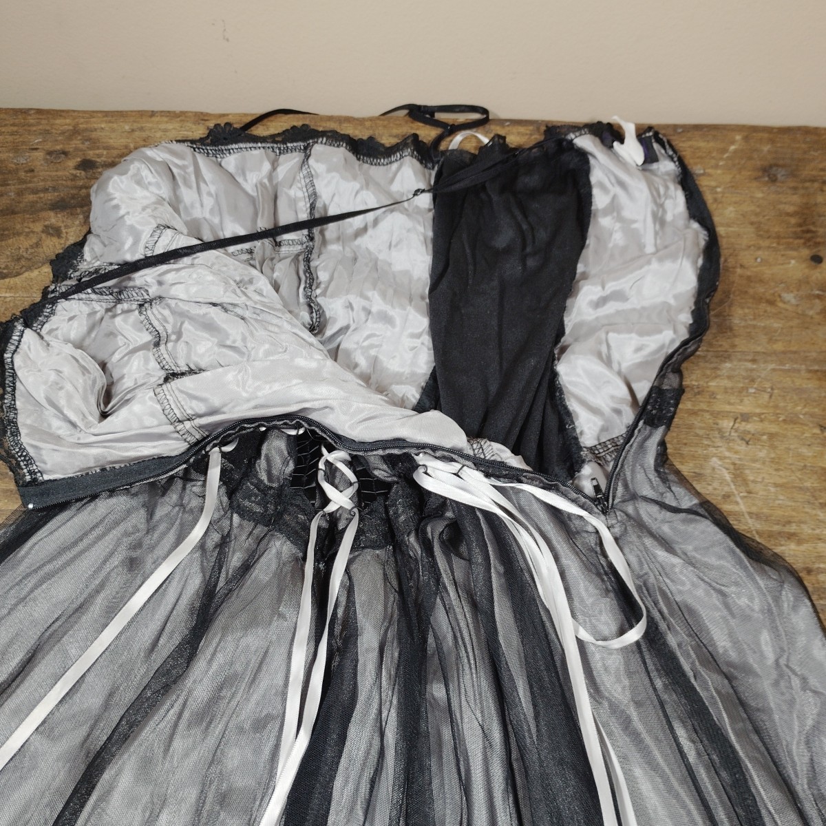 VTG Morbid Threads Sz 2X Lace Up Corset Dress Ren Fair Goth Mesh Ribbon Detail