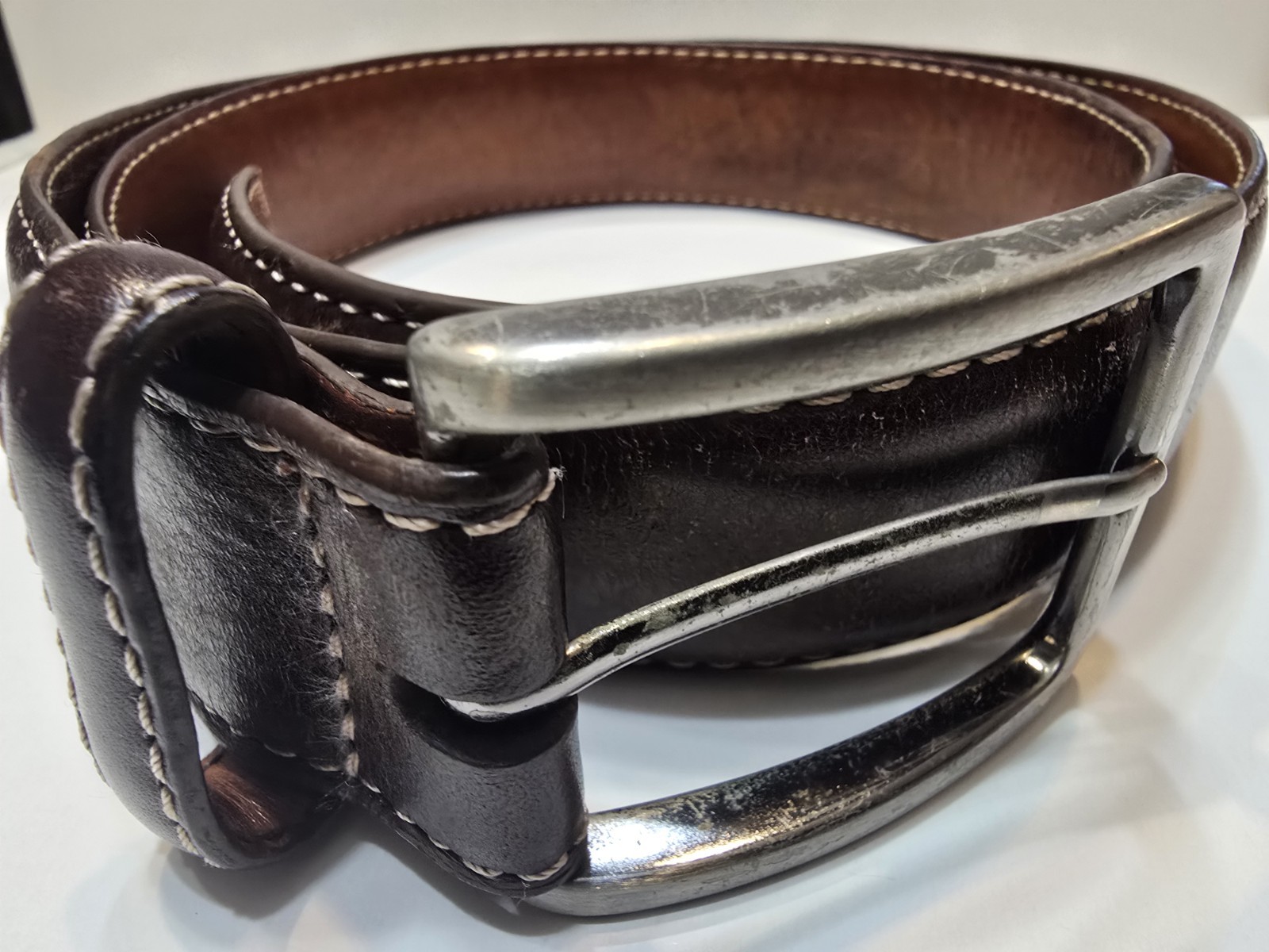 Kirkland Men’s Brown Dress Adjustable Belt Silver Buckle Stitching, Size 34