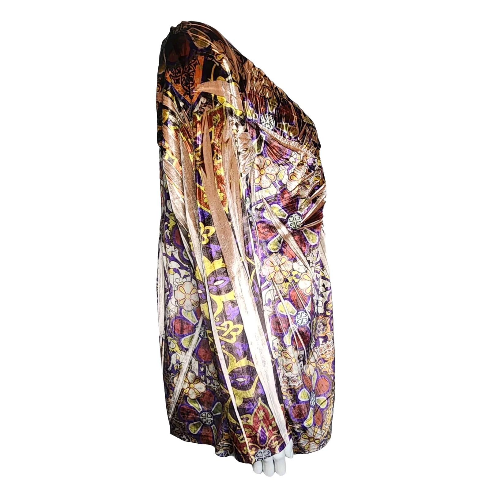 ONE WORLD Purple Orange Sublimation Long Sleeve Velvet Velour Top Womens XL