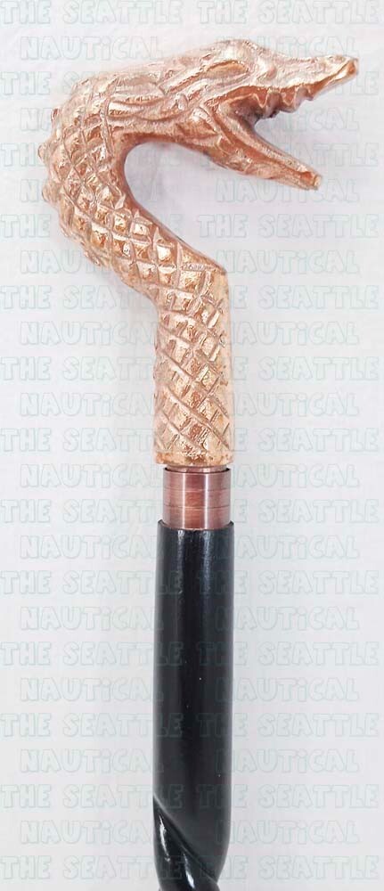 Copper Finish Designer Snake Dragon Handle Wooden Walking Stick Handmade Cane