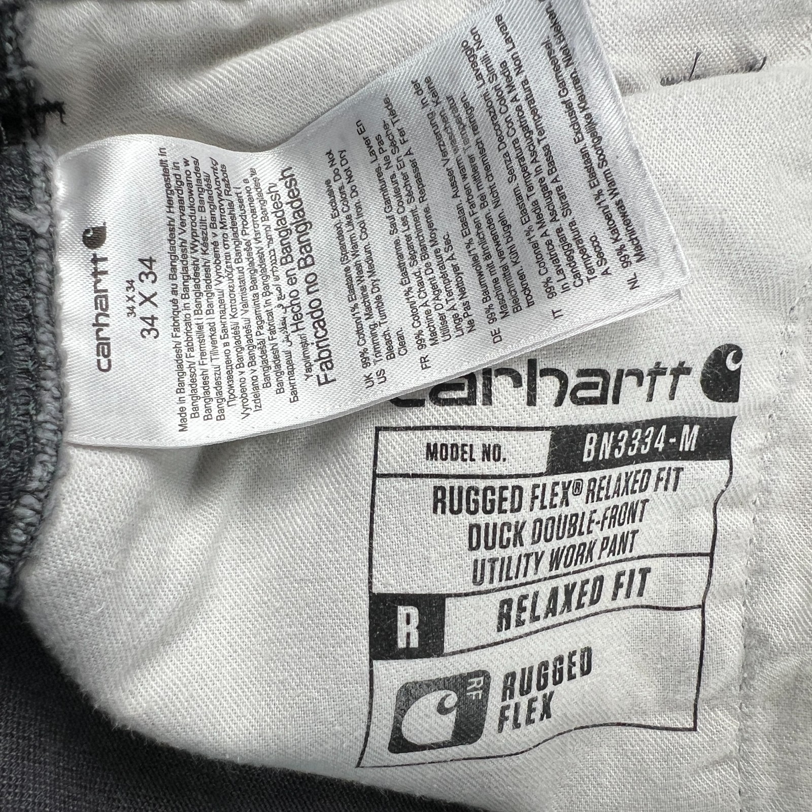 Carhartt Double Front Knee Pants Duck Canvas Stretch Flex 34×32 Grey BN3334