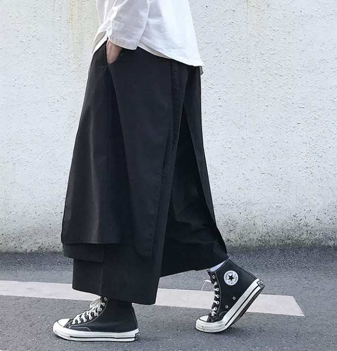 Dark Men’s Pantskirt Wide Leg Trousers Straight Leg Loose Fit 3/4 Pants sTREET