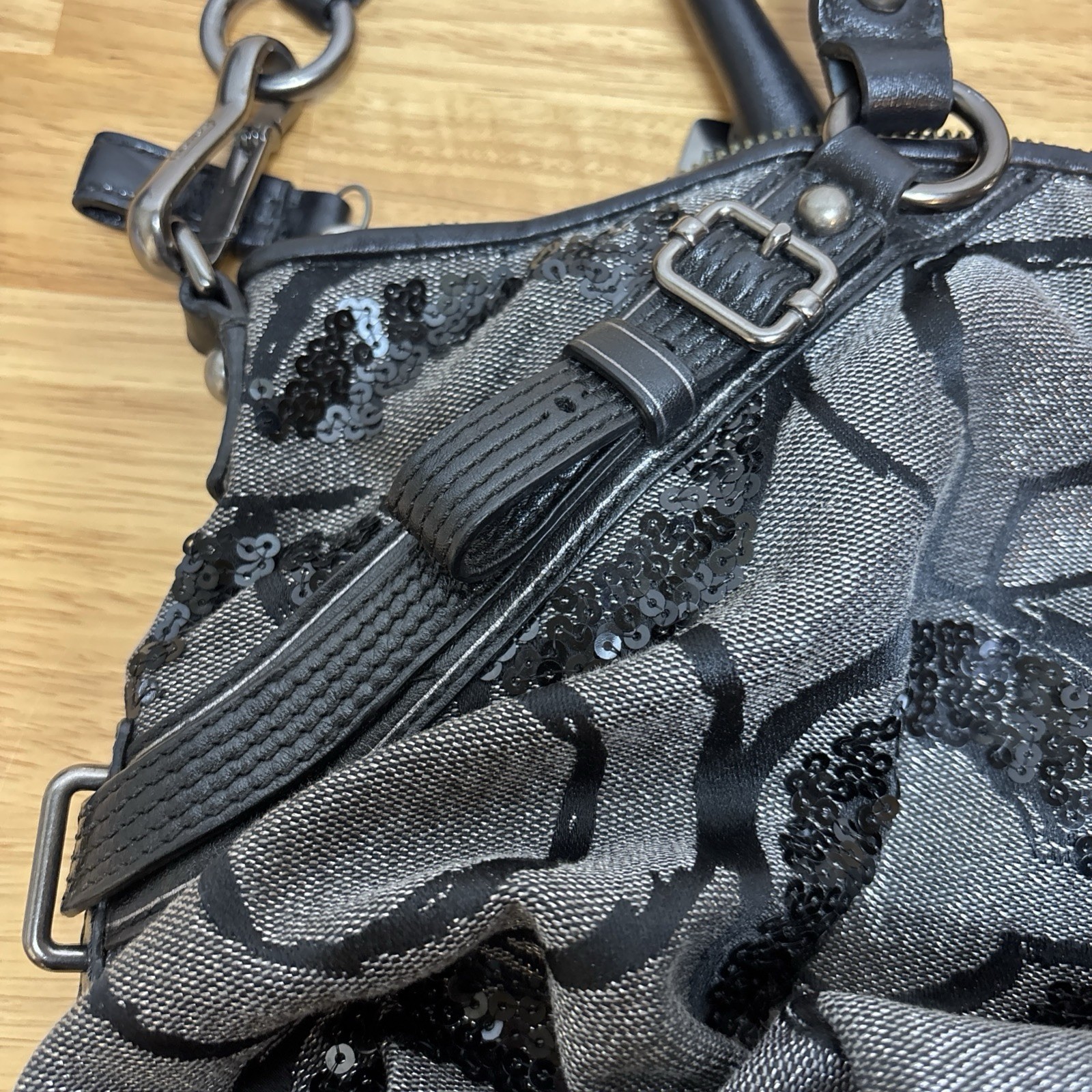 Coach Madison Sophia Medium Sequin Op Art Black Handbag Satchel With Hand Tag