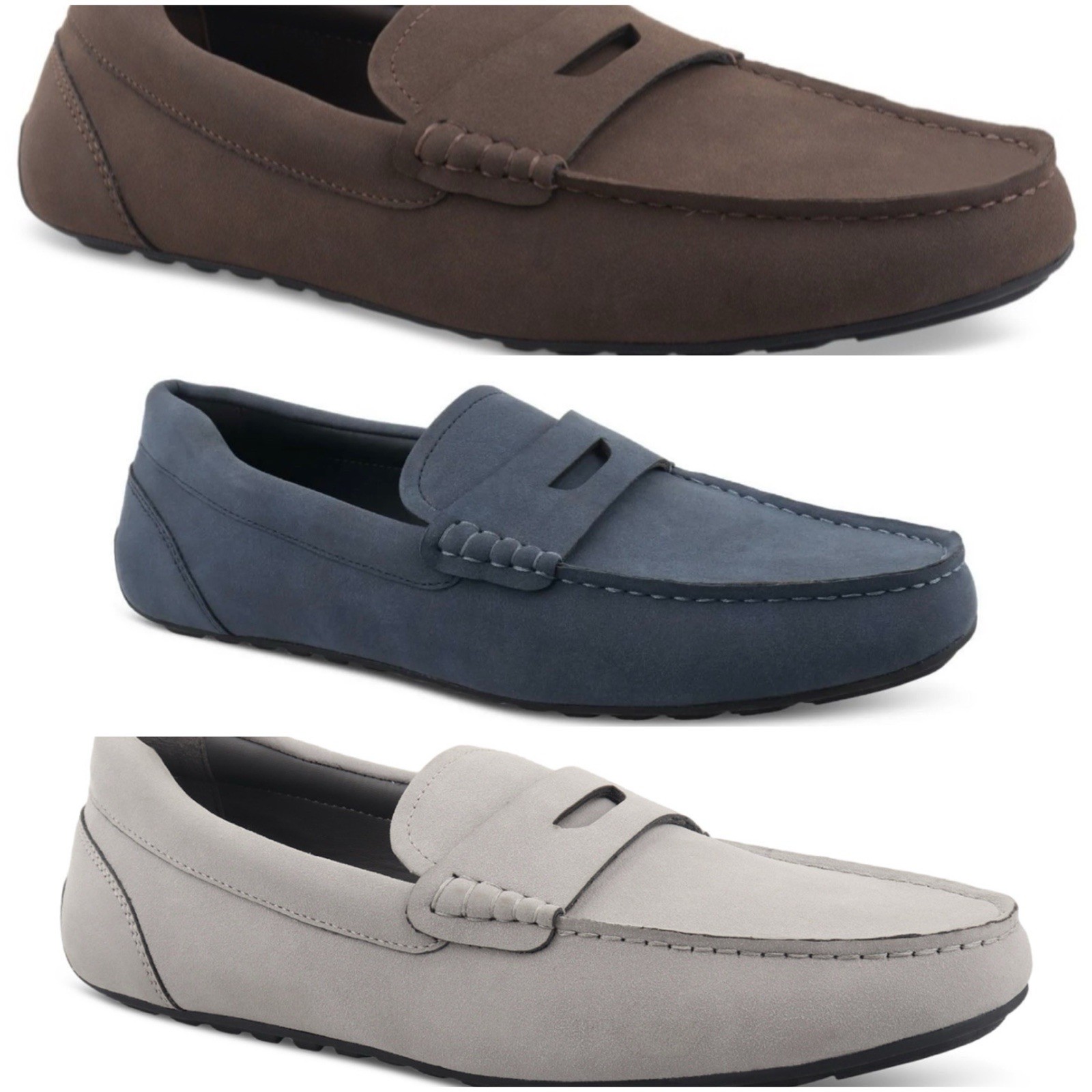 ALFANI MEN’S MARCO SLIP-ON PENNY DRIVE SHOES LOAFERS MEMORY FOAM FAUX SUEDE NWB