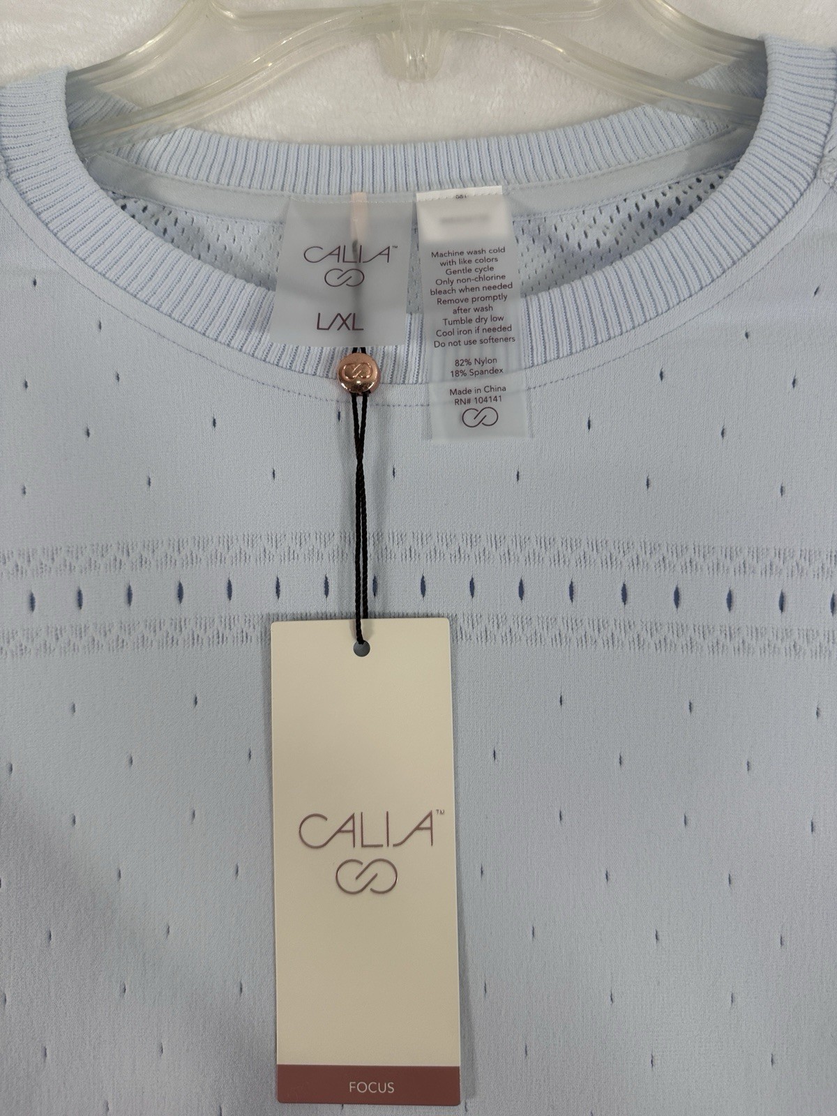 New CALIA Pointelle Seamless Top Light Blue Long Sleeve Large / XL Pilates NWT
