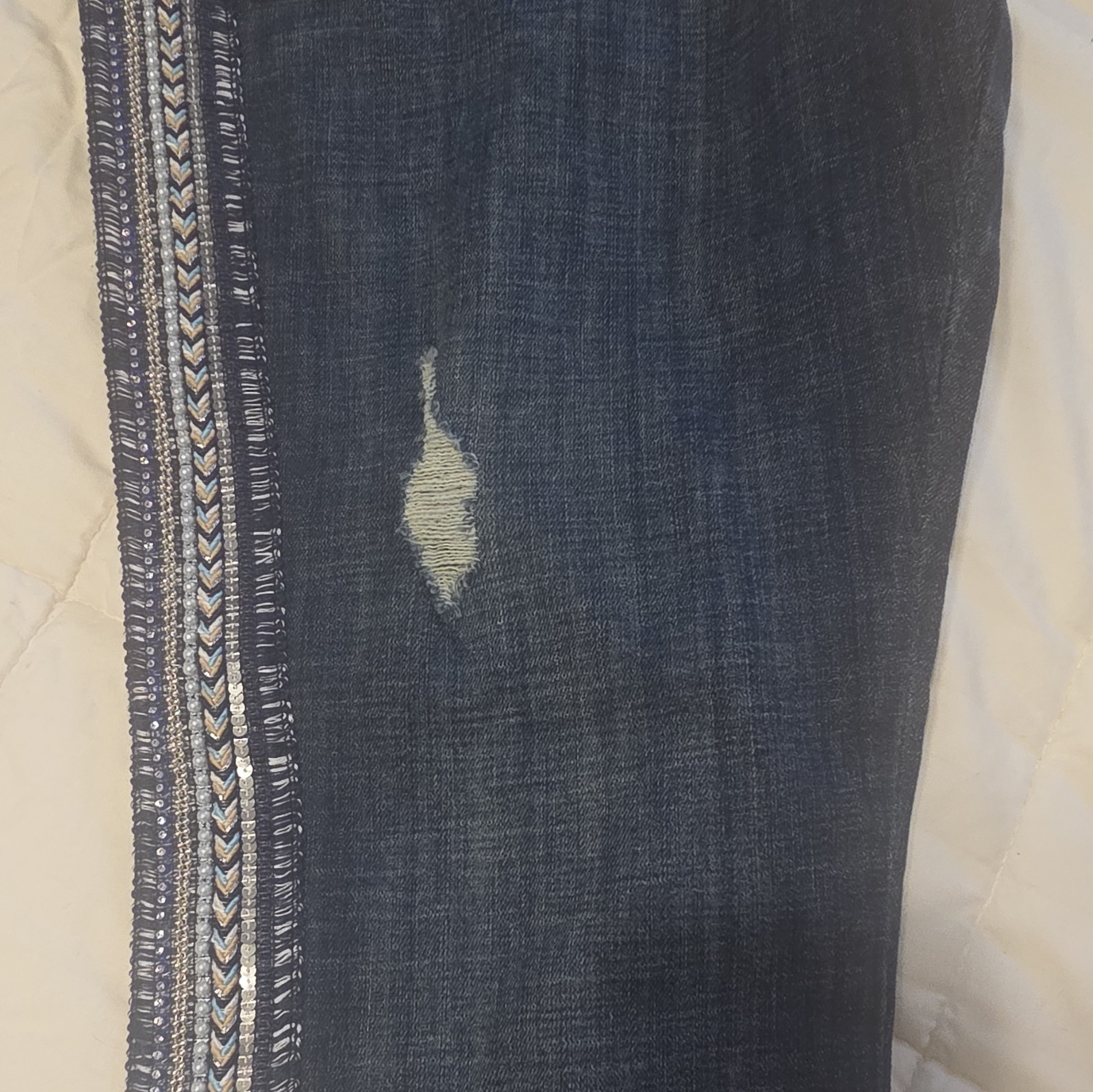 Laurie Felt Women’s Dark Wash Blue Denim Jeans Embellished Stripe Size 8
