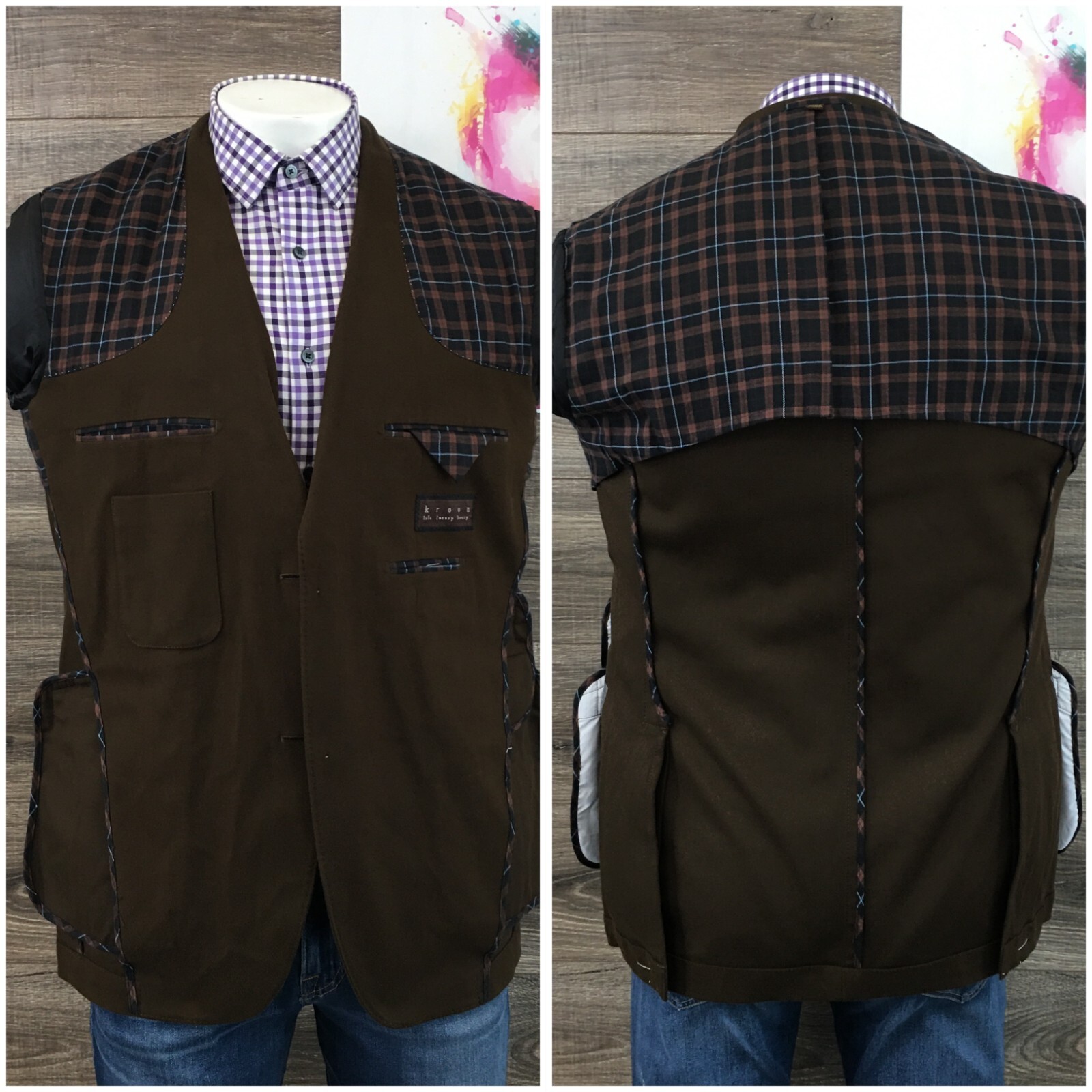 New Kroon Mens Blazer Sport Coat Casual Jacket Size 42L 2 Button Cotton Suit