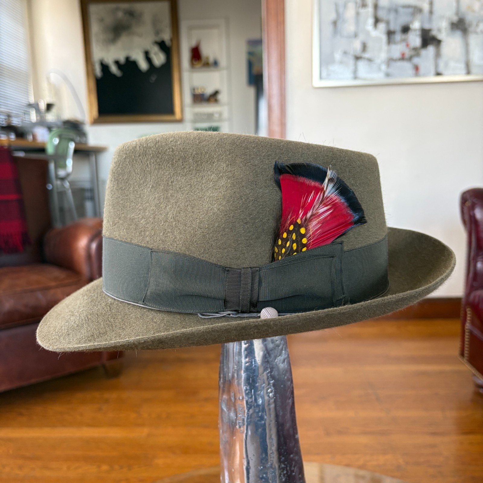 $995 Paul’s Hat Works Custom Fur Felt Fedora Stetson Moss Green Olive 7 1/8