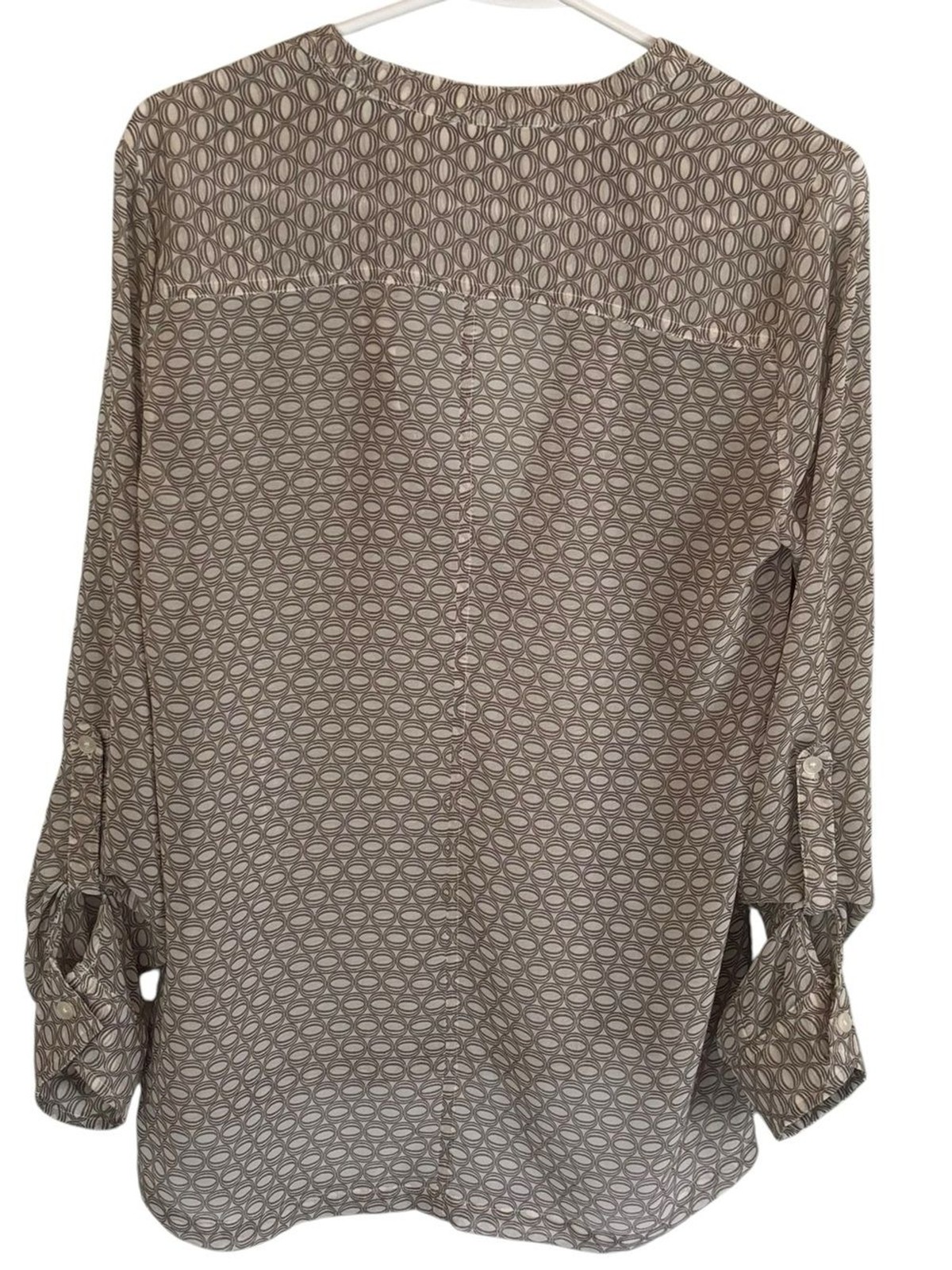Halogen Sheer Geometric V-Neck Blouse Long Sleeve Office Lightweight Layering