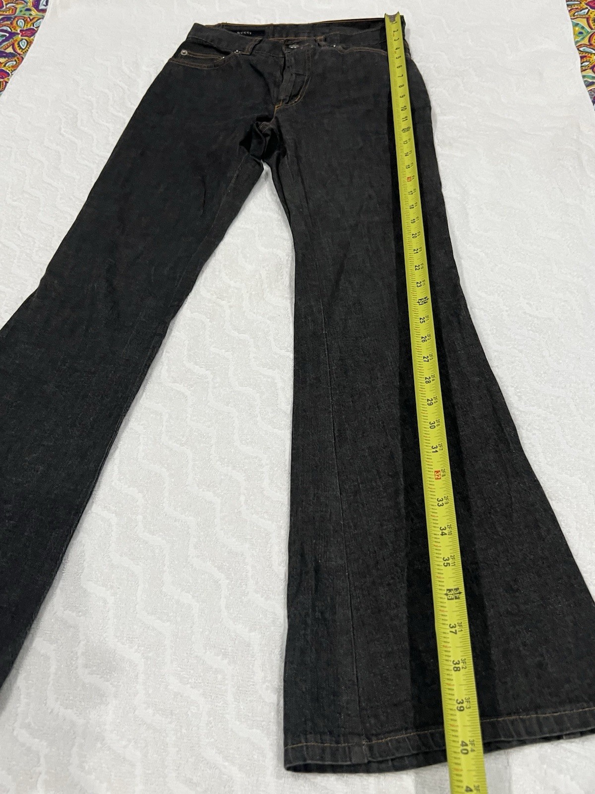 Vintage Women Gucci by Tom Ford Size 38 Wide Leg Boot Cut Flared Jeans Dark Gray