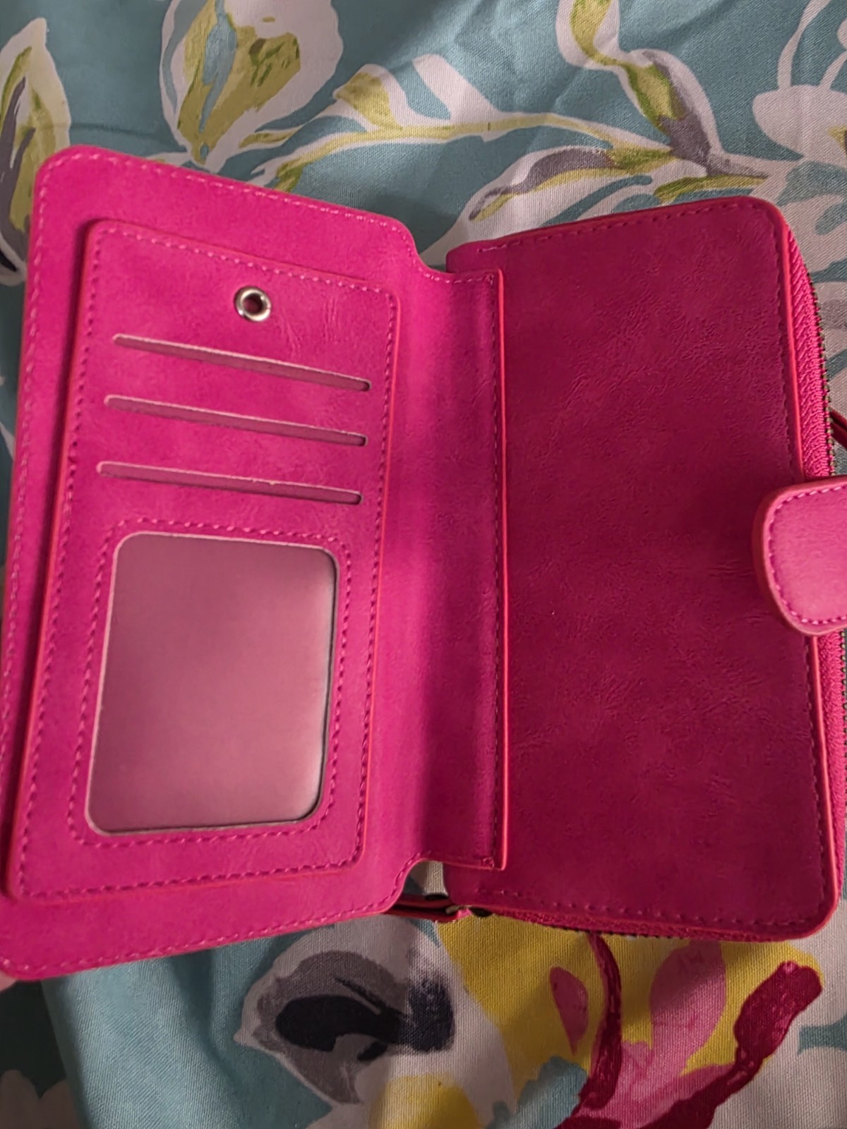 BRG Pink Zip-Around Wristlet Wallet, Snap Closure, Card Slots & ID Window