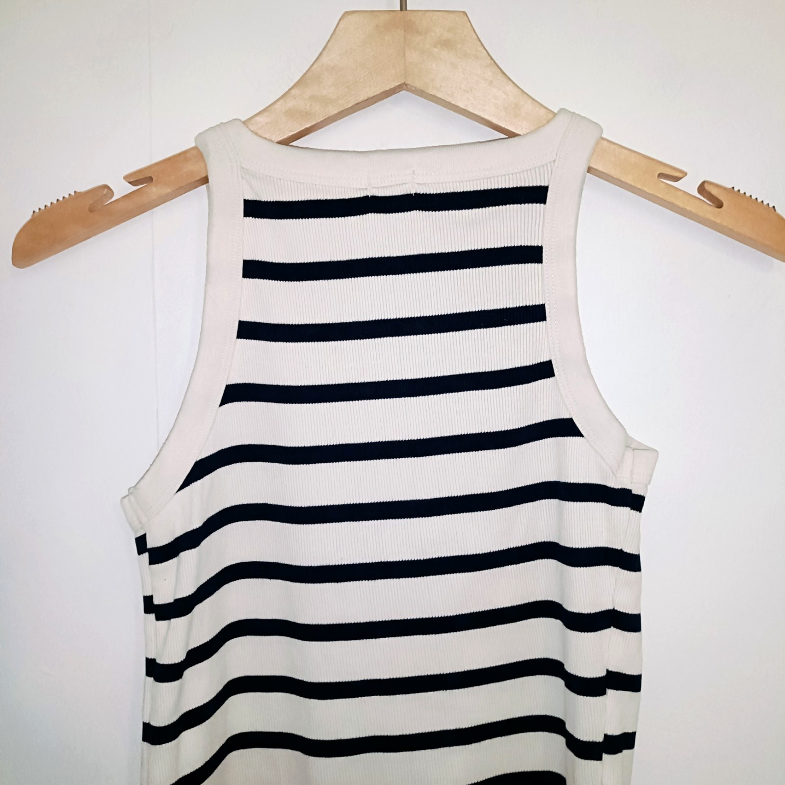 In Other Words Womens Top White Size UK 6 Striped Tank 100% Cotton Ribbed Black