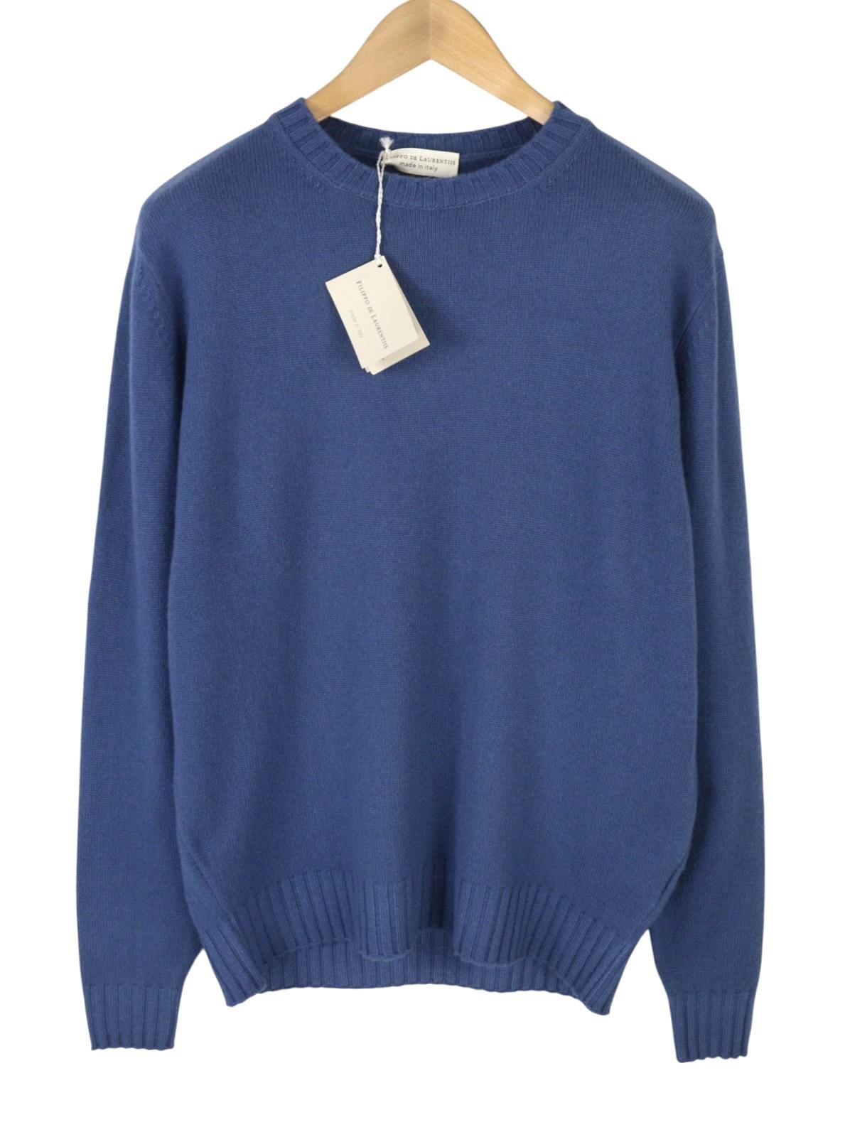 FILIPPO DE LAURENTIIS Men Jumper IT52 L Blue 120s Merino Wool Cashmere Pull On *