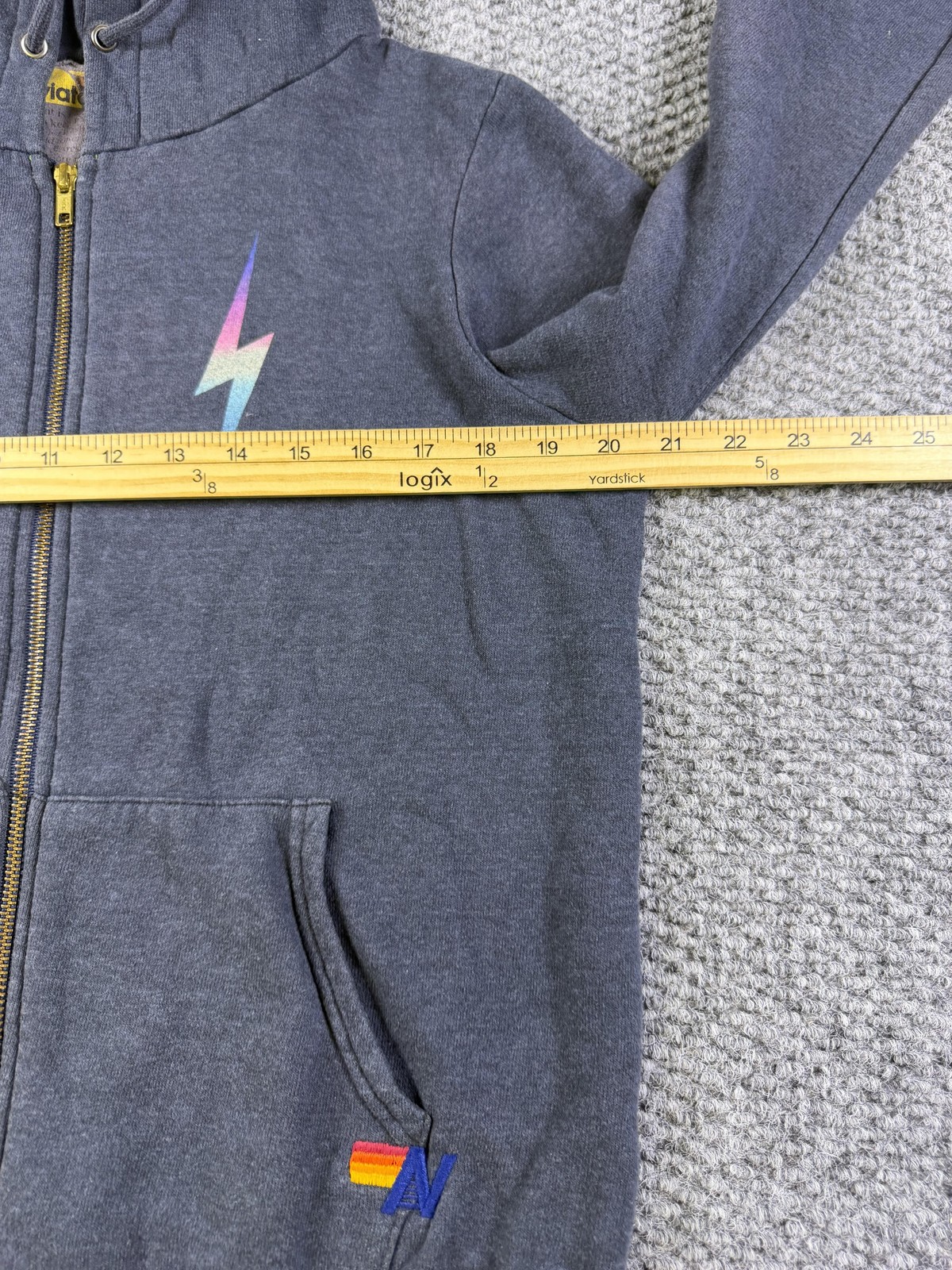 Aviator Nation Hoodie Mens Small Gray Full Zip Fleece Lightning Bolt Graphic