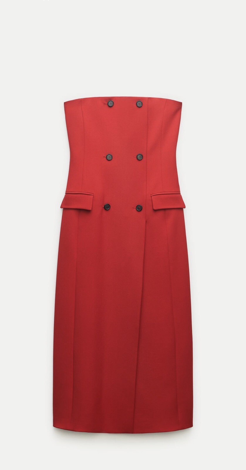 ZARA RED STRAPLESS DRESS WITH POCKETS SIZE XS