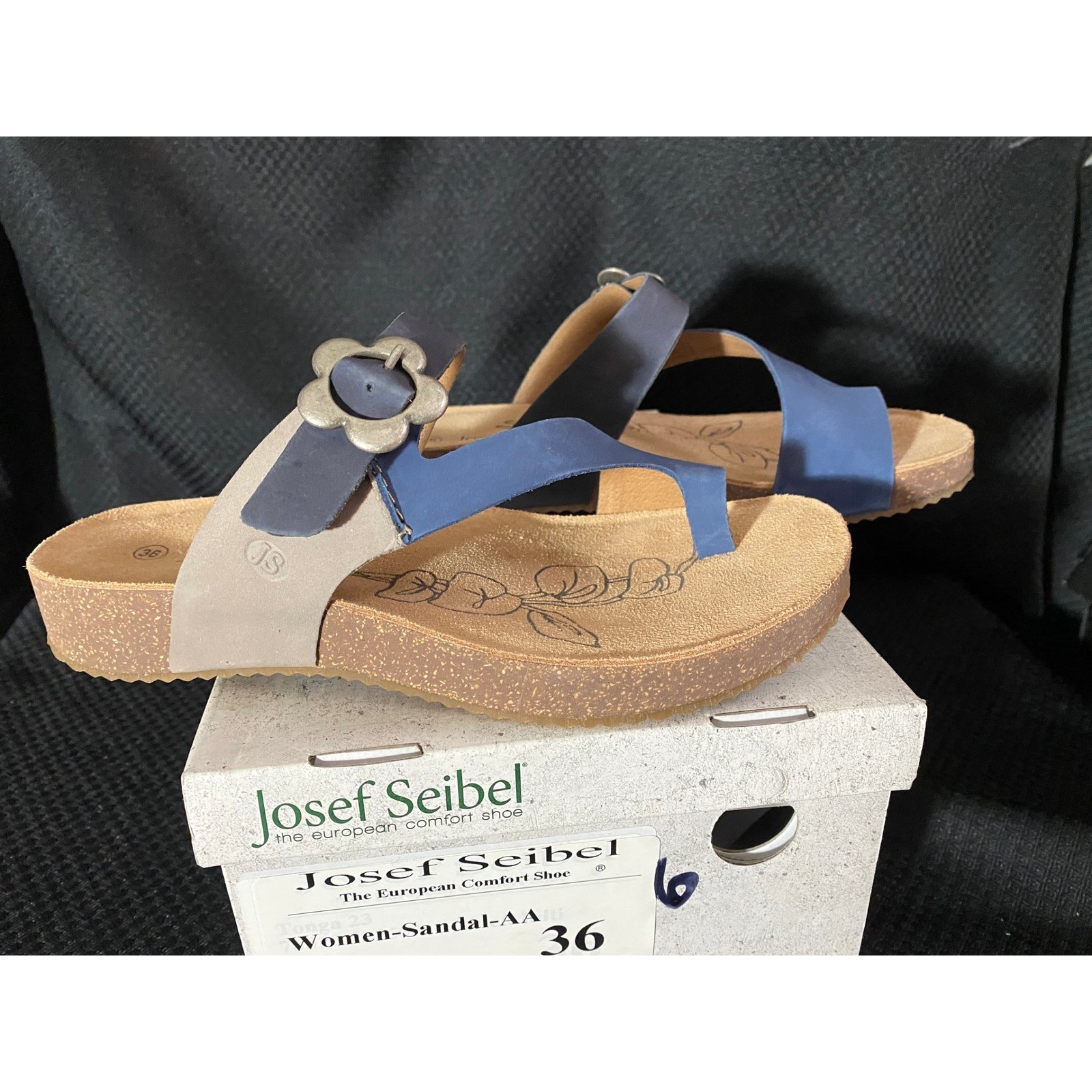 Josef Seibel Tonga 23 Blue Leather Comfort Sandals Womens 36 New In Box