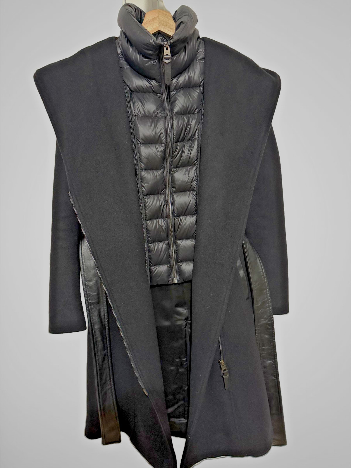Mackage – Shia 2 in 1 Double Face Wool Coat with Removable Bib – Black / Small