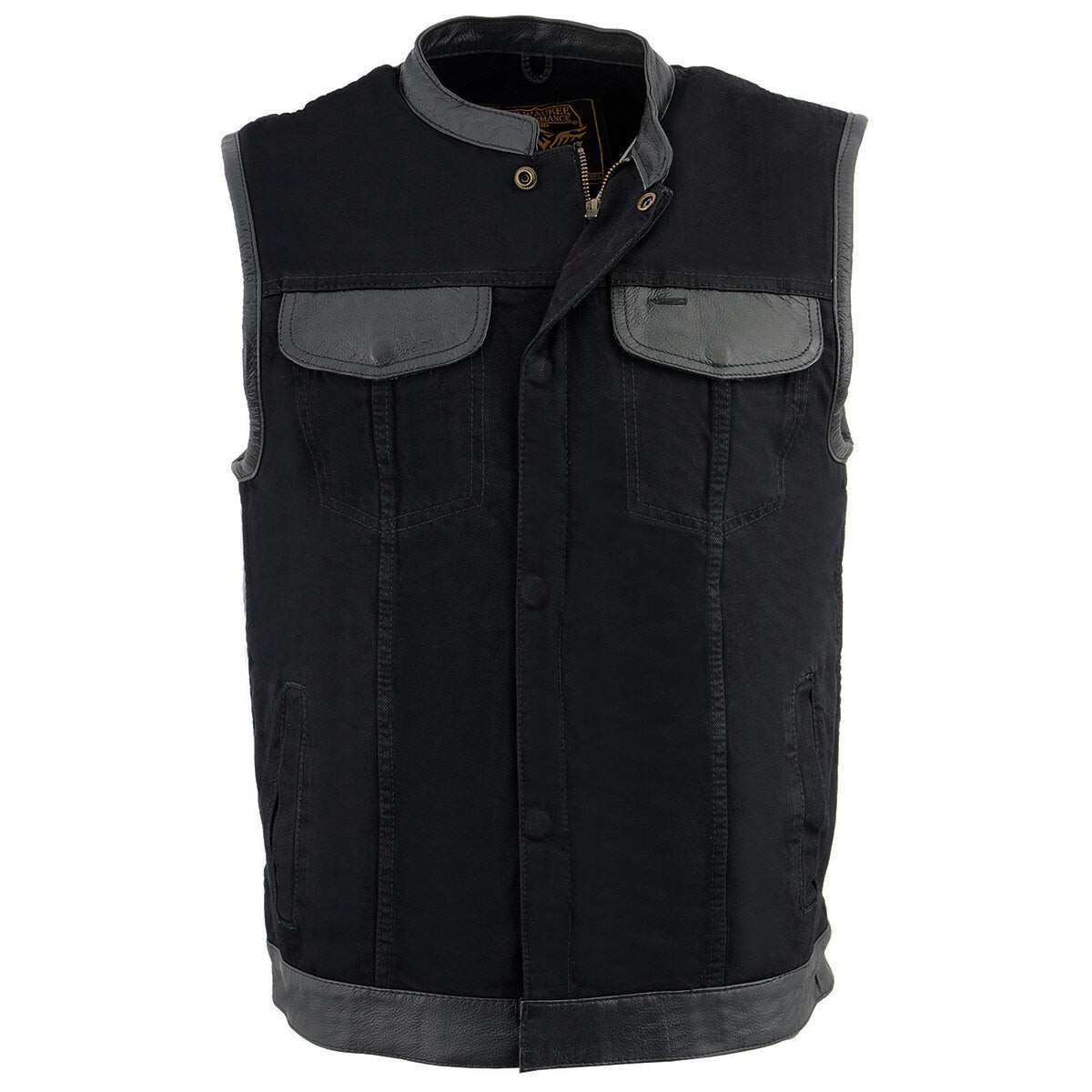 Milwaukee Leather 3010 Men’s Black Denim Club Style Biker Vest with Leather Trim