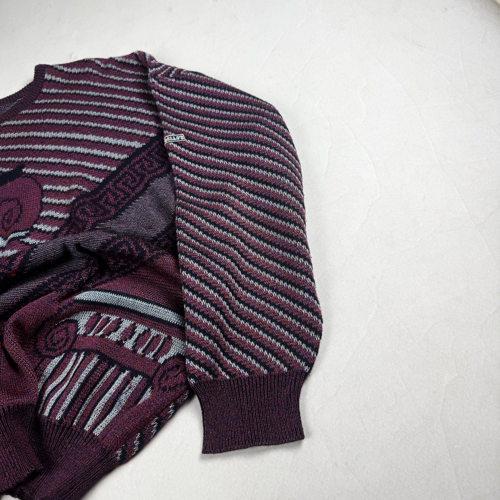 Mens Vintage Portobello’s Abstract Knit Sweater Coogi Style 90s Oversized Graphi