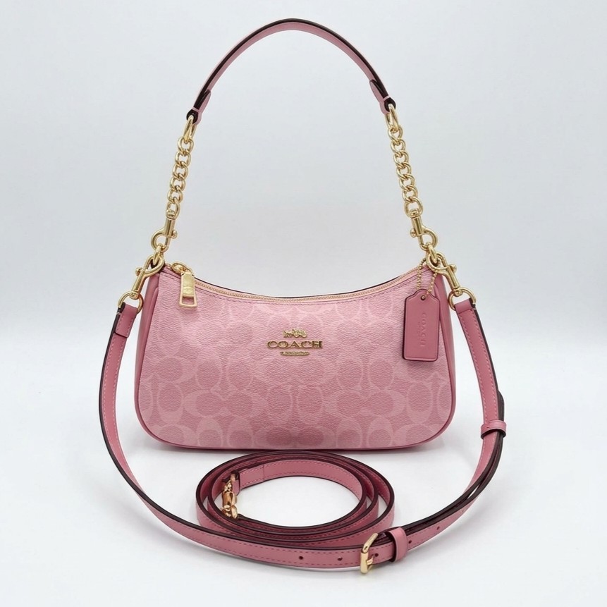COACH Teri Shoulder Bag In signature canvas/Gold/Powder Pink New CAL51