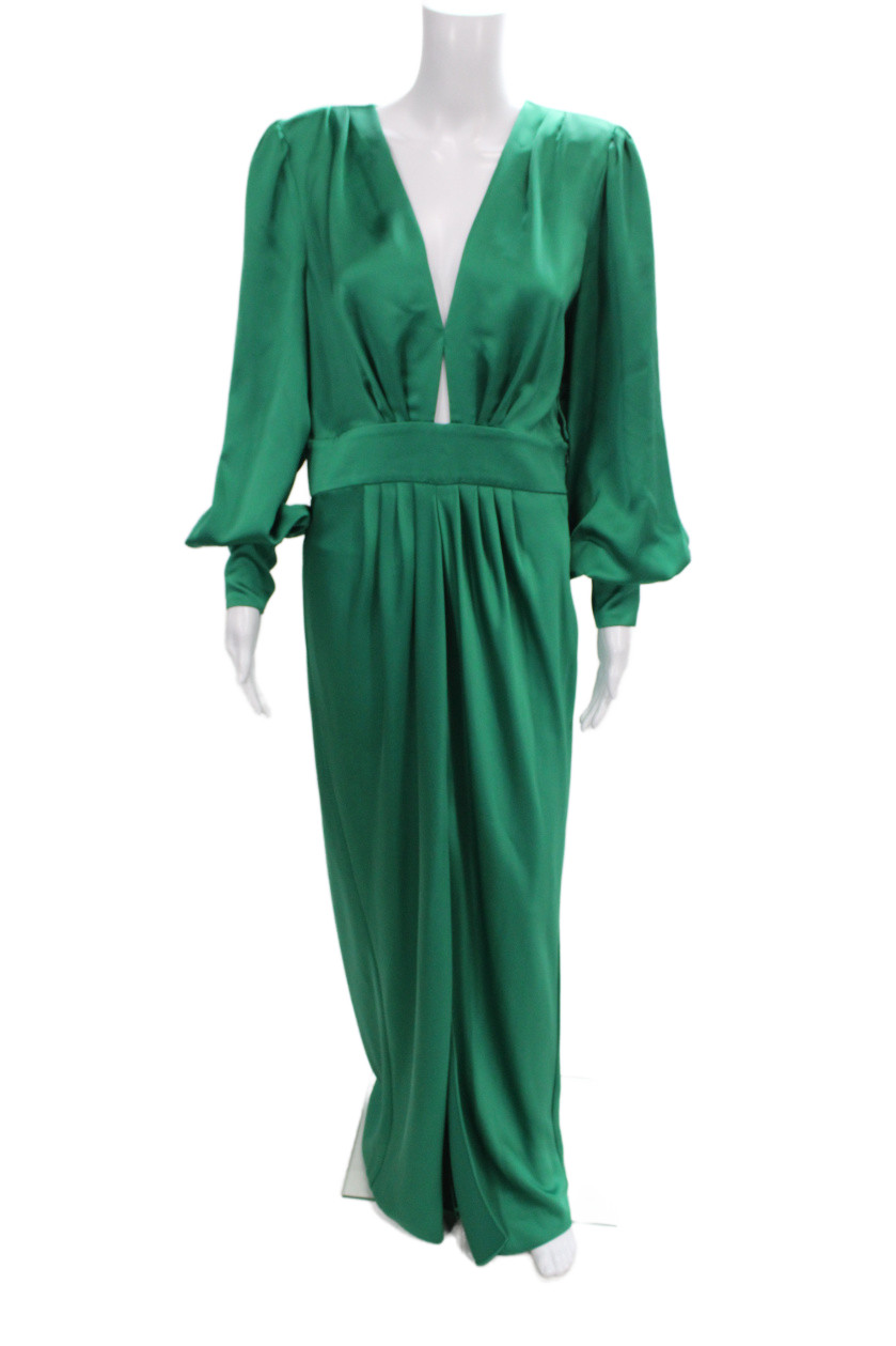 Ramy Brook Women Maxi Dress Green V-Neck Long Sleeve Polyester Size 12