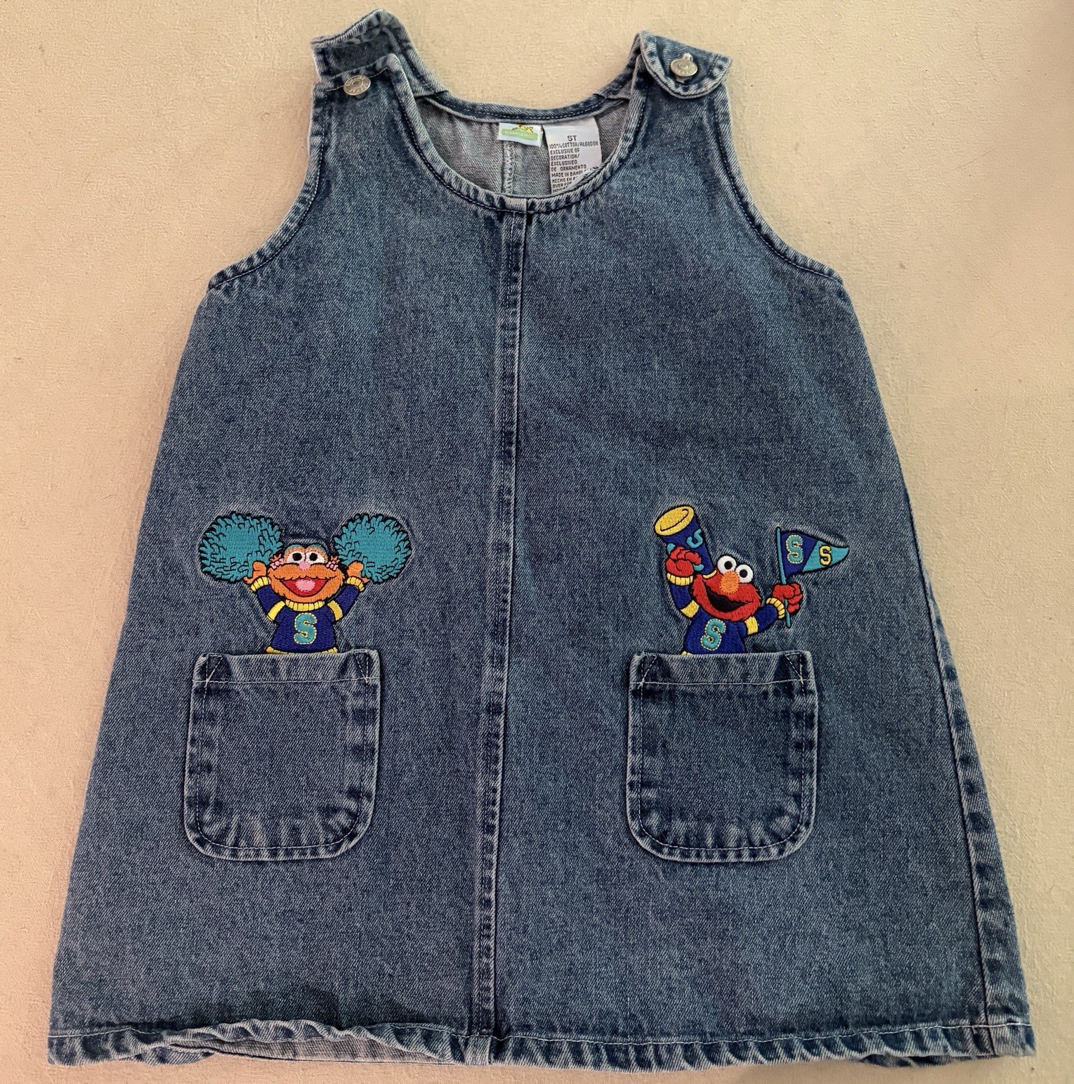 Vintage Sesame Street Elmo Denim Sleeveless A-Line Dress w/ Pockets Girls 5T