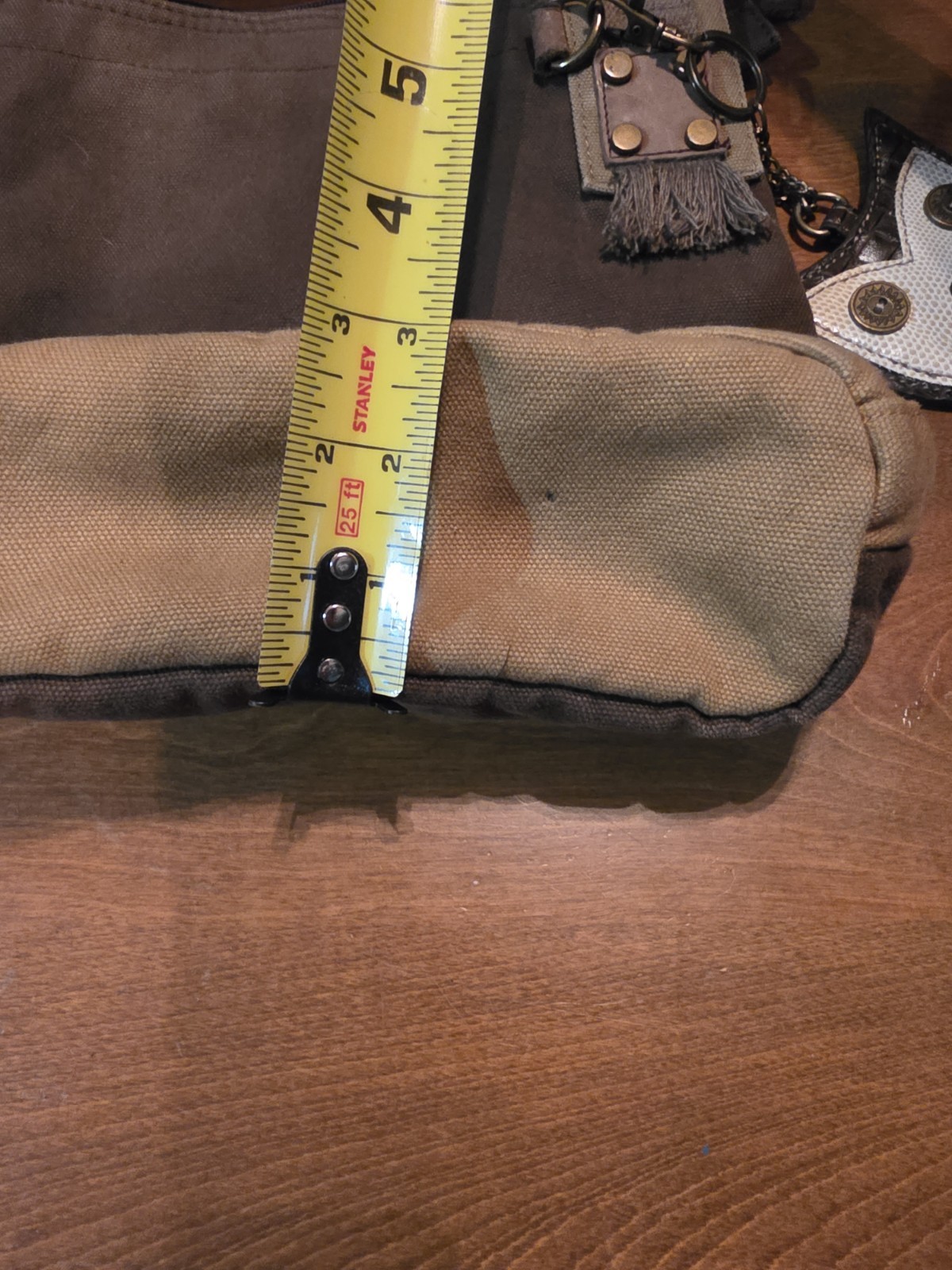CHALA two toned brown canvas crossbody bag with adorable owl change purse