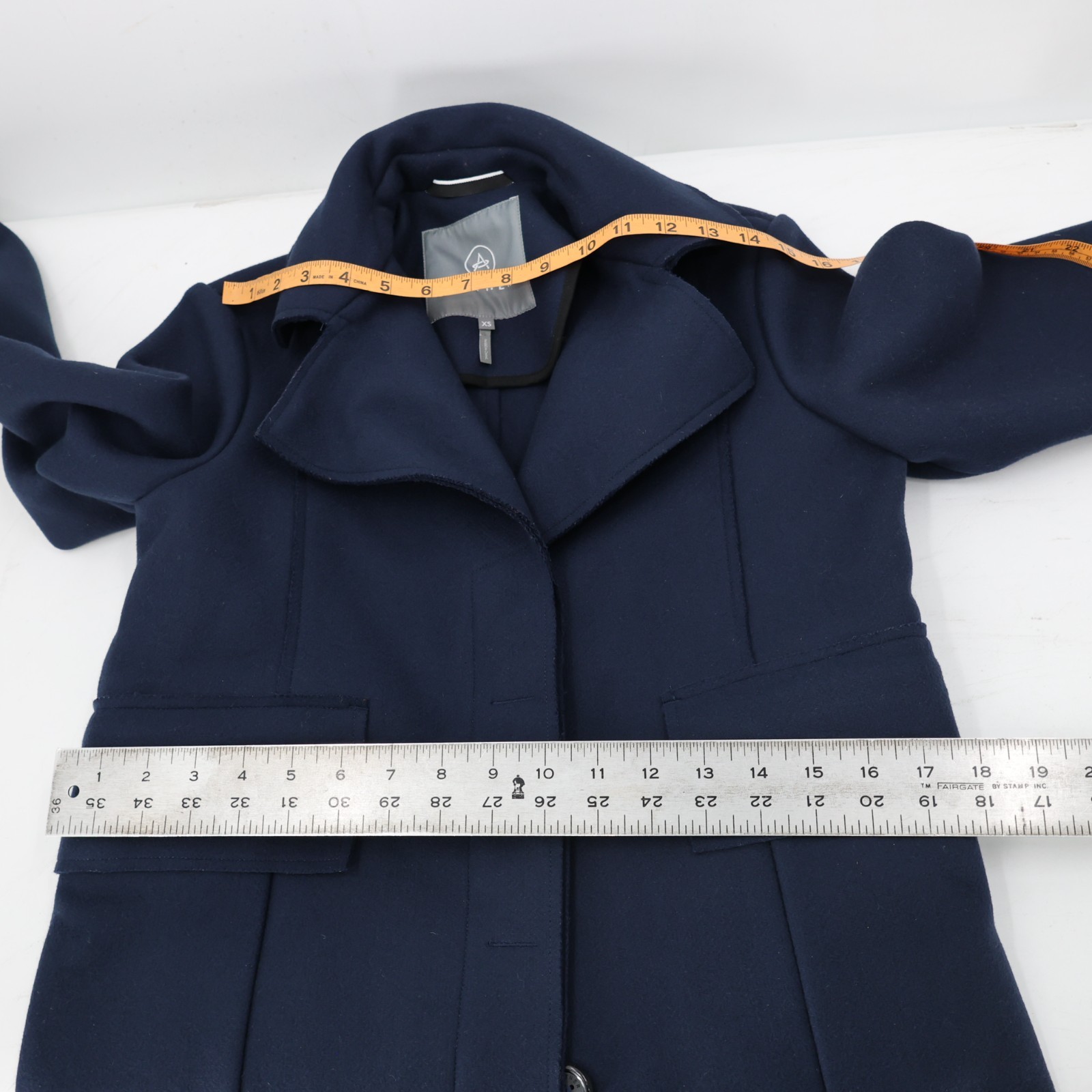 AETHER Madison Jacket womens xs virgin wool blend button front overcoat blue