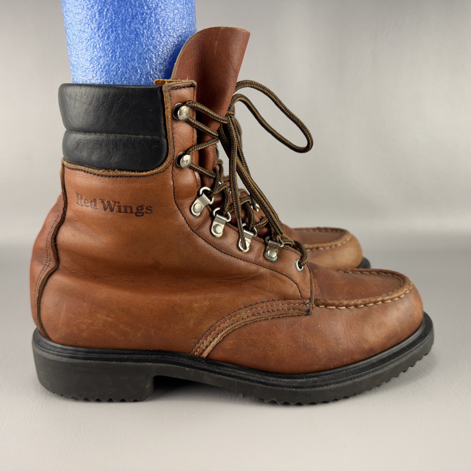 Vintage Red Wing Boots 404 Style Mens 7 D Brown Leather Moc Toe Workwear Combat