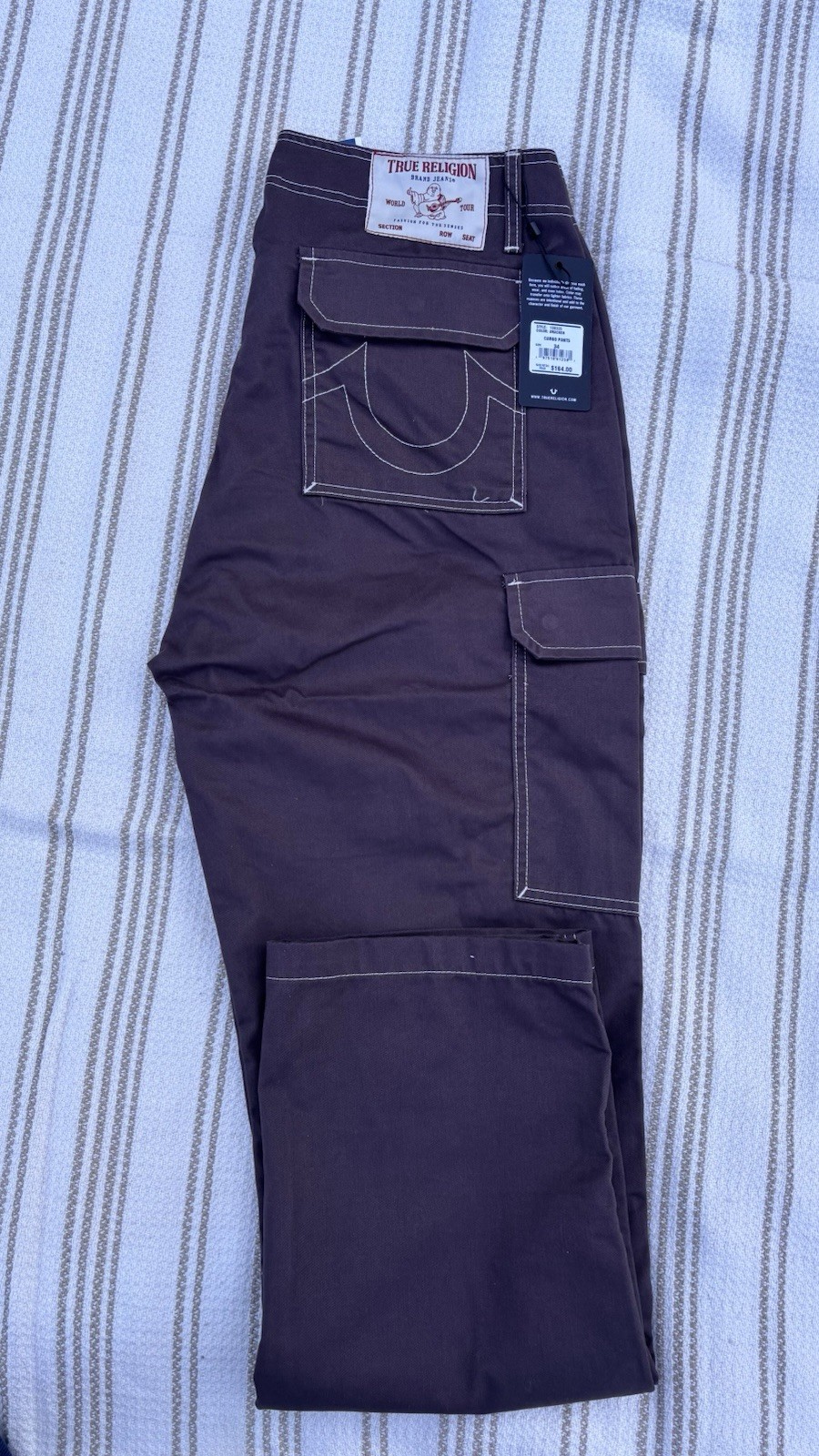 True Religion Men’s Bracken Brown Wide Cargo Pants, Size 34