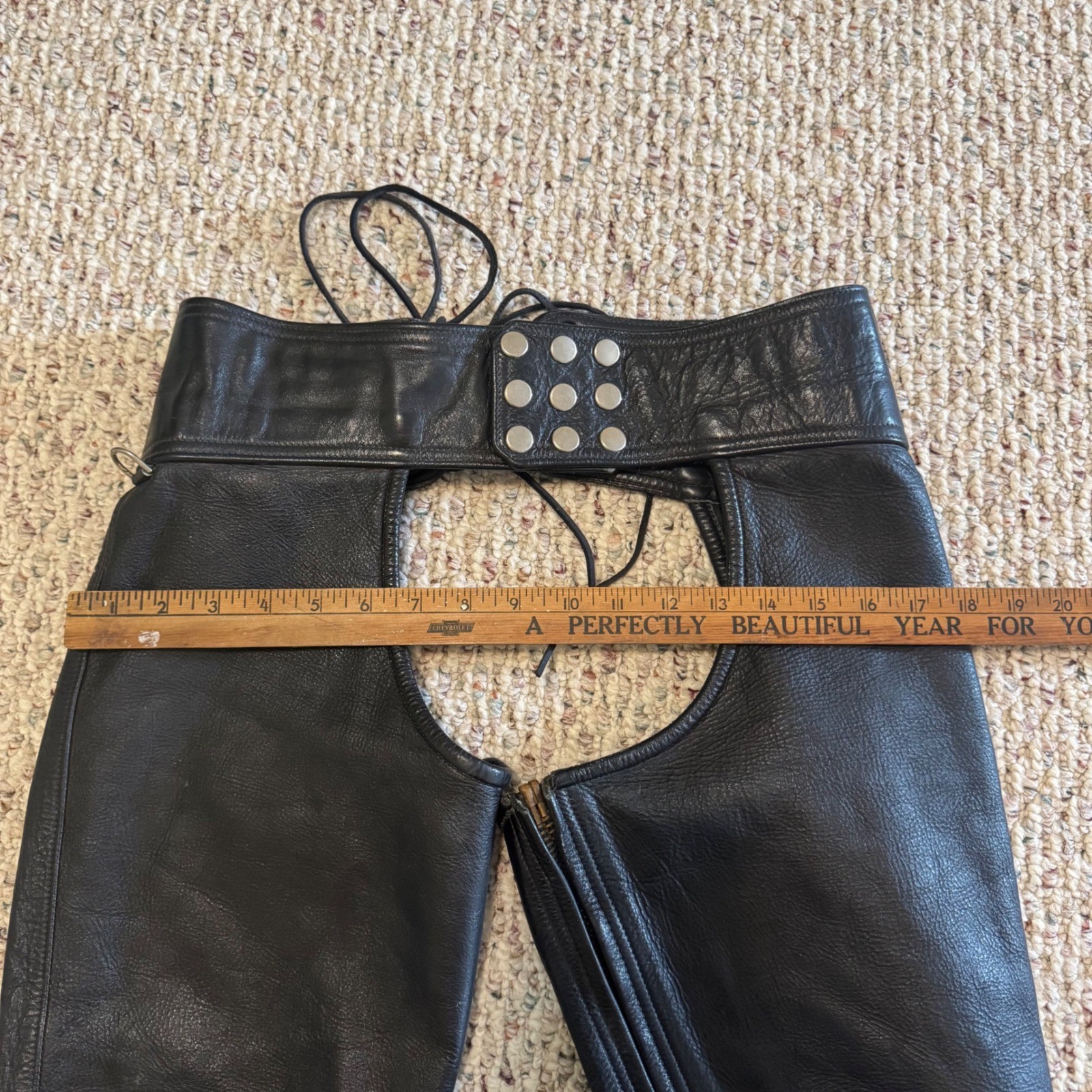 Vintage Image Leather San Francisco Black Leather Motorcycle Chaps Adjustable