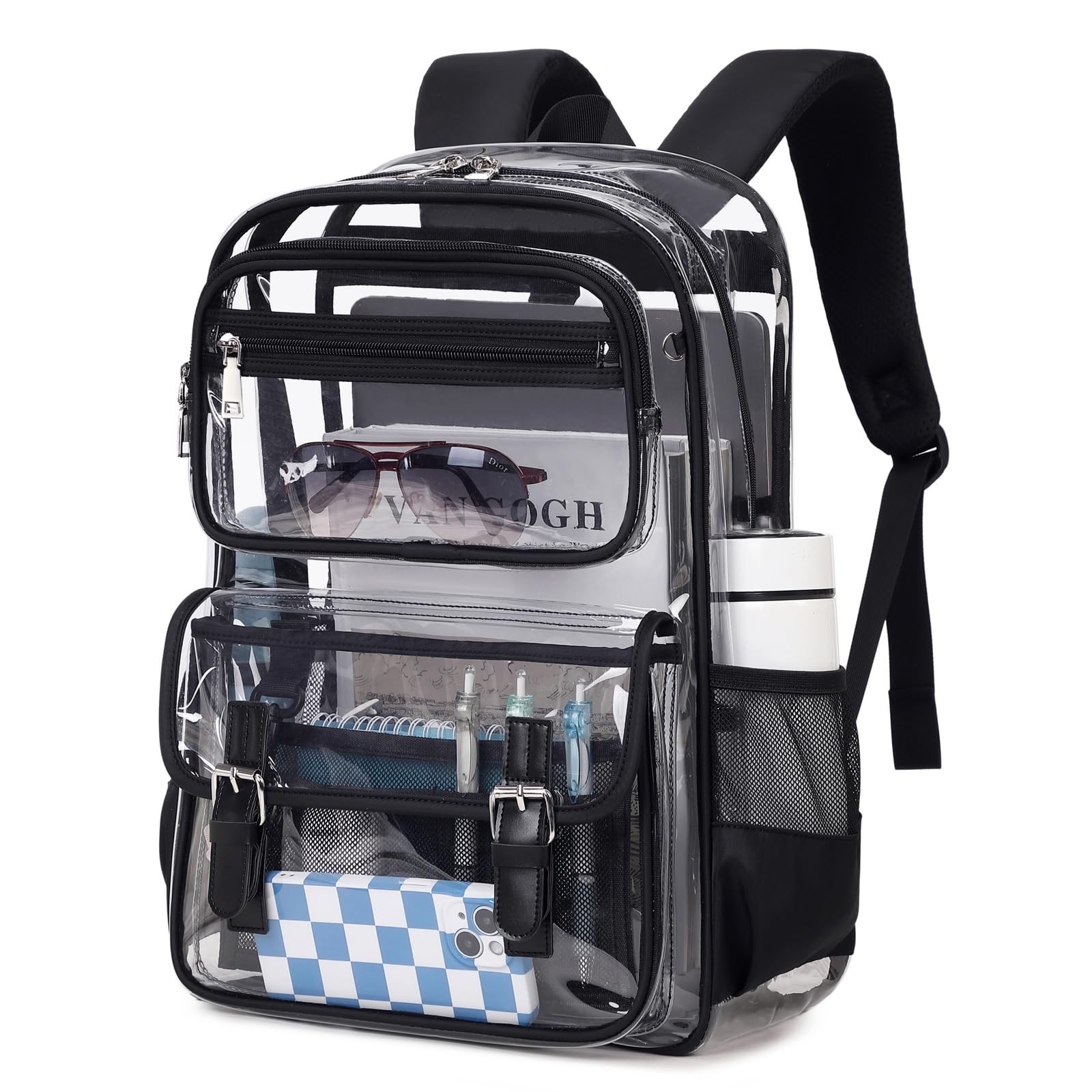 Black Large Clear Backpack Heavy Duty 11.8 x 5.9 x 17.1 Inch