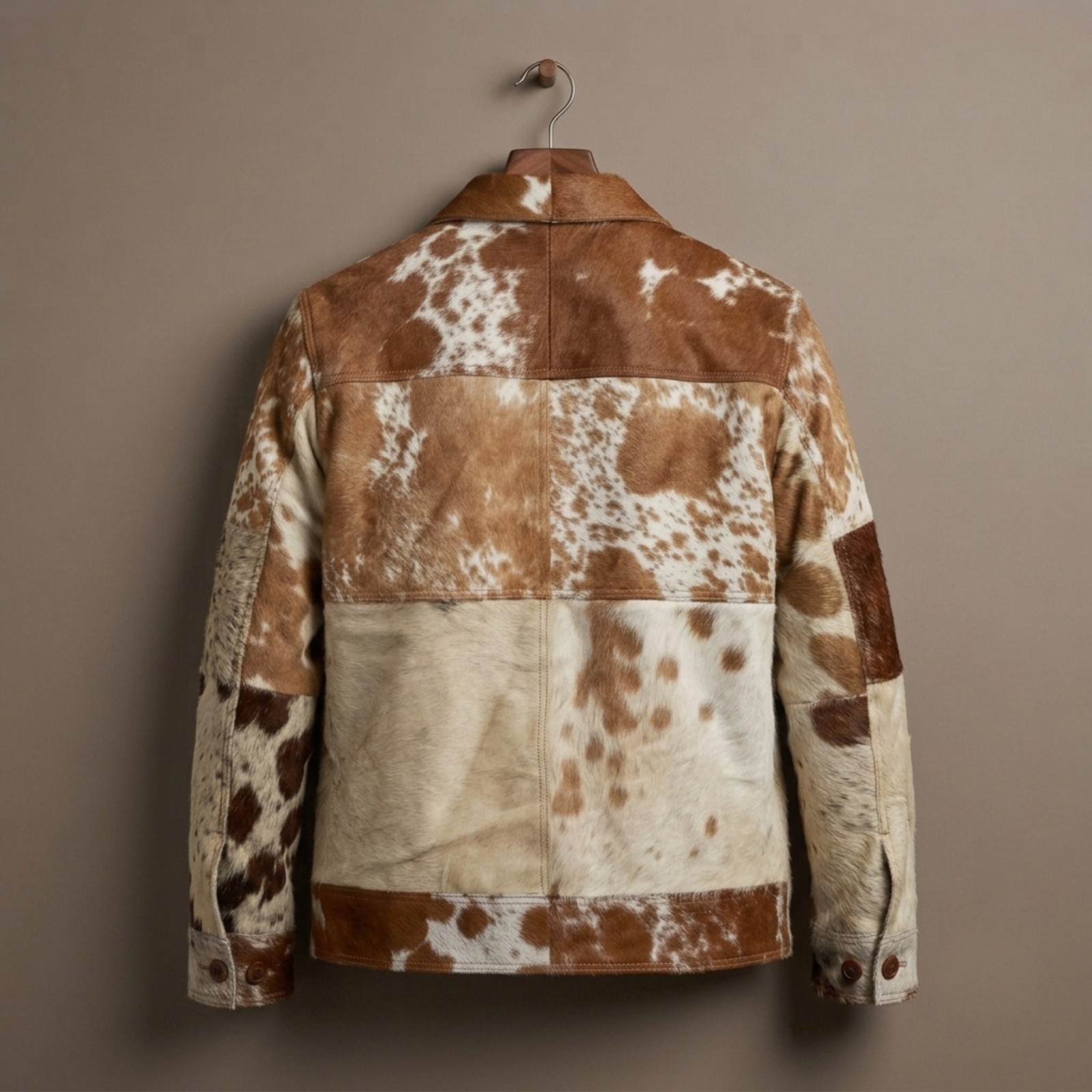 Men’s Tan White Cowhide Leather Jacket Hair On Hide Western Bomber Pony Coat