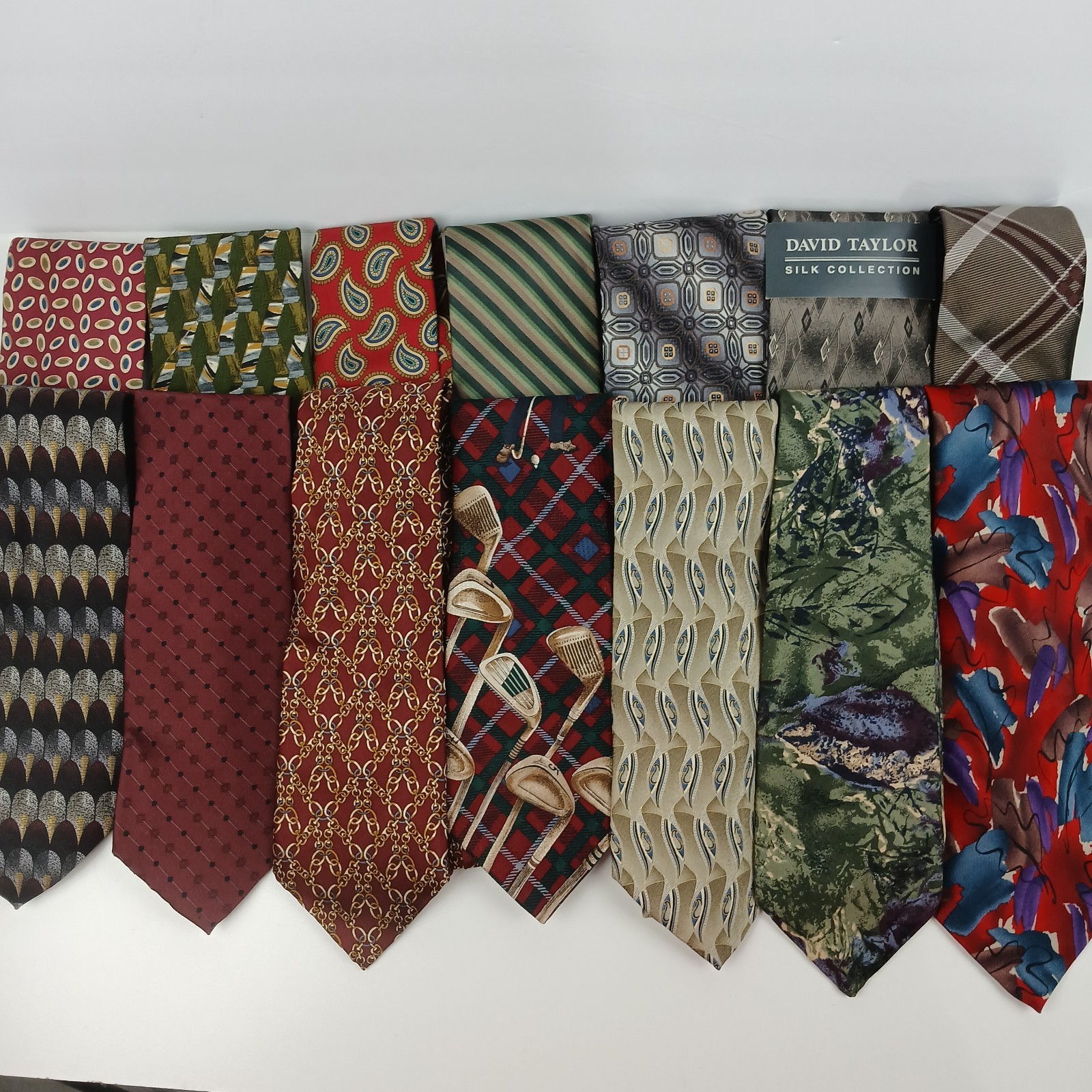 14 Vintage Mens 100% Silk Ties Mixed Colors & Patterns Classic 57″-60″