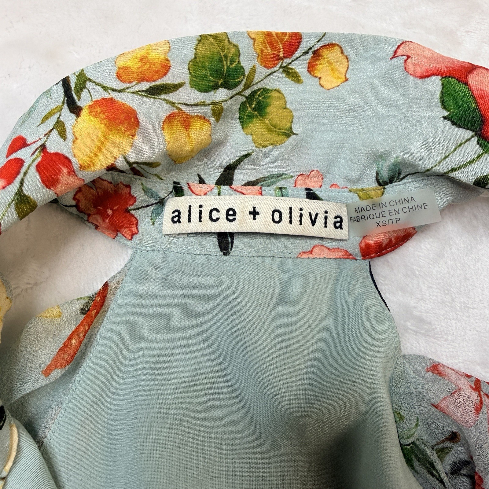Alice + Olivia Blayne Floral Print Cold-shoulder Silk Top blouse,NWT