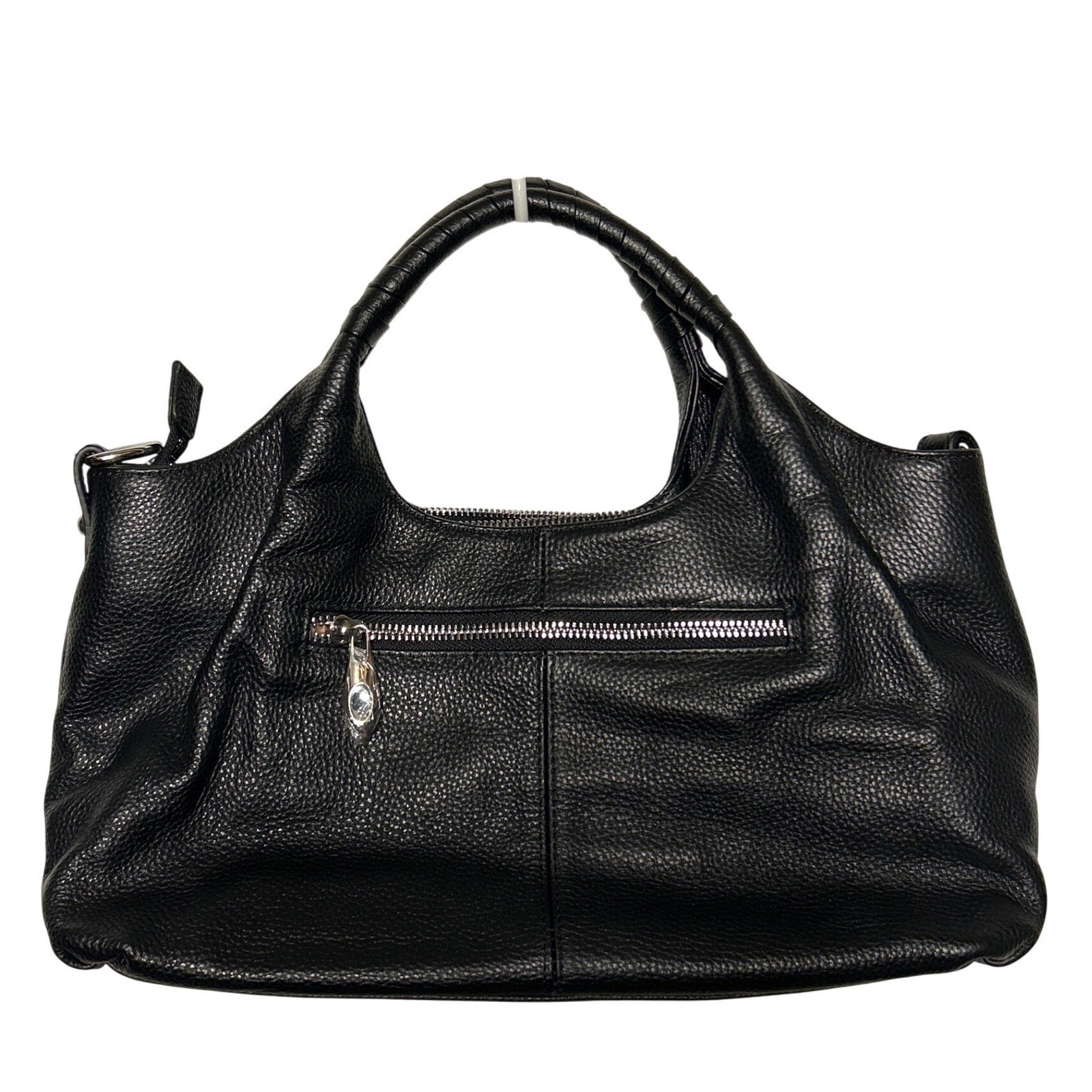 Iswee Leather Hobo Handbag Black Textured Silver Hardware 13″ Long 6.75″ Tall