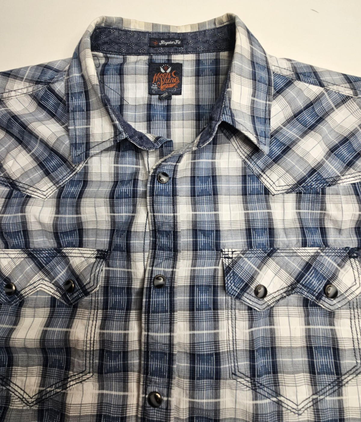 Moon Shine Spirit Shirt Men’s Large Plaid Button Up Pearl Snap Western