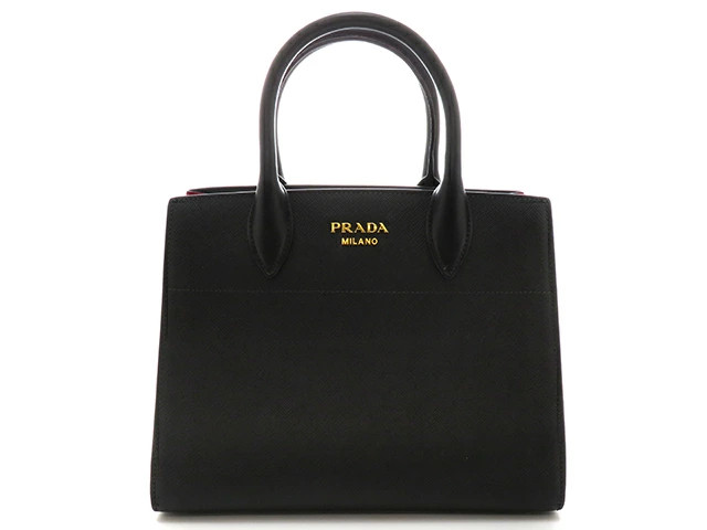 PRADA Saffiano Leather 2WAY Shoulder Bag Nero Black Rosso Red Handbag Purse