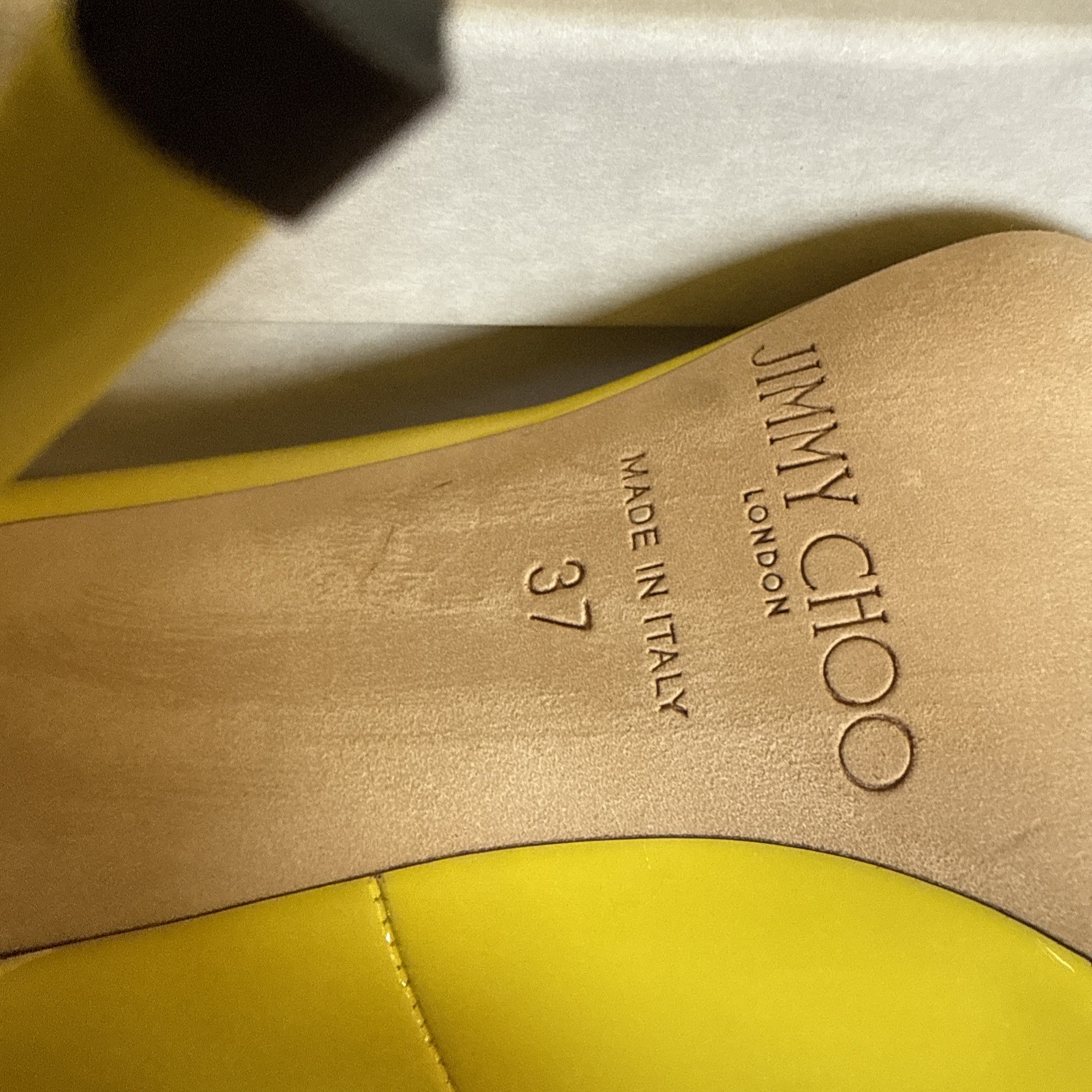 JIMMY CHOO Anouk Tacco 120 Patent Leather Point Toe Pump Yellow US 7 NIB RARE