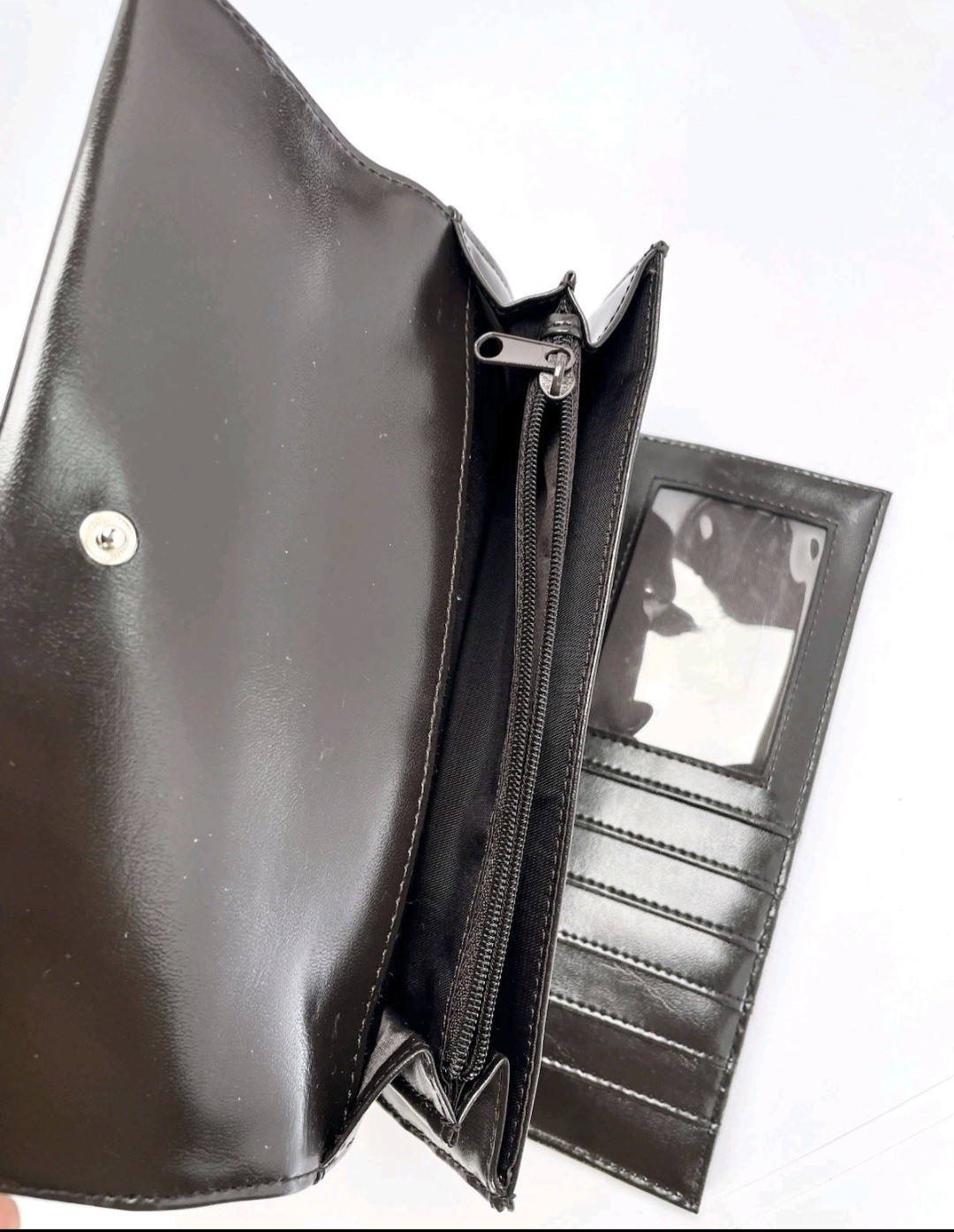 Esprit Black Faux Leather Card Slots Organizer 4”x8” Clutch Wallet