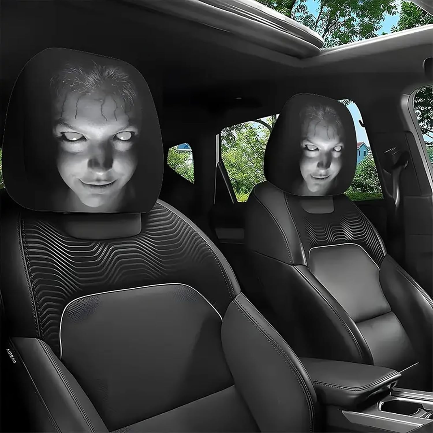 2/4Pcs Car Headrest Covers With Funny Cartoon Print,For Auto Interior Decoration